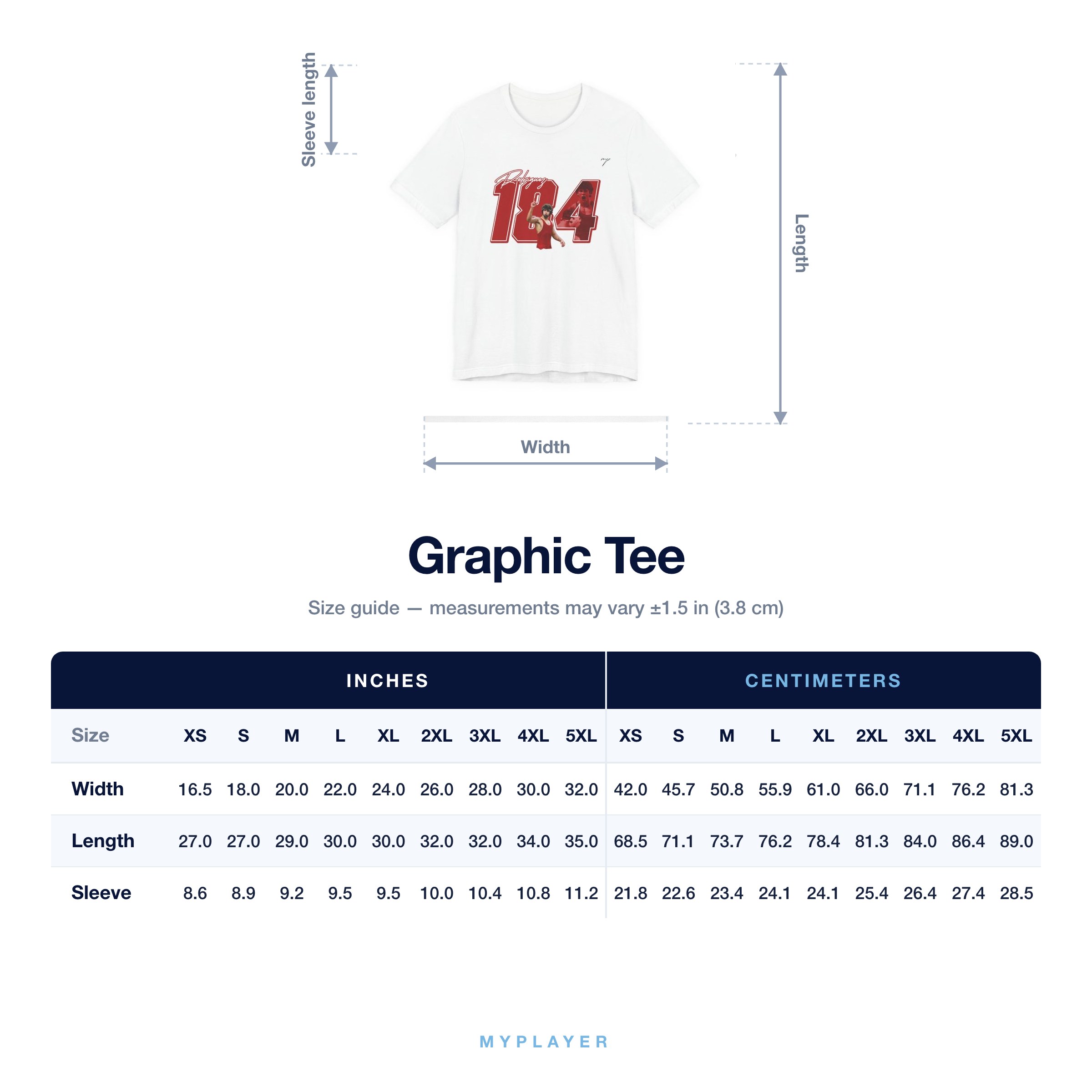 Graphic Tee size chart