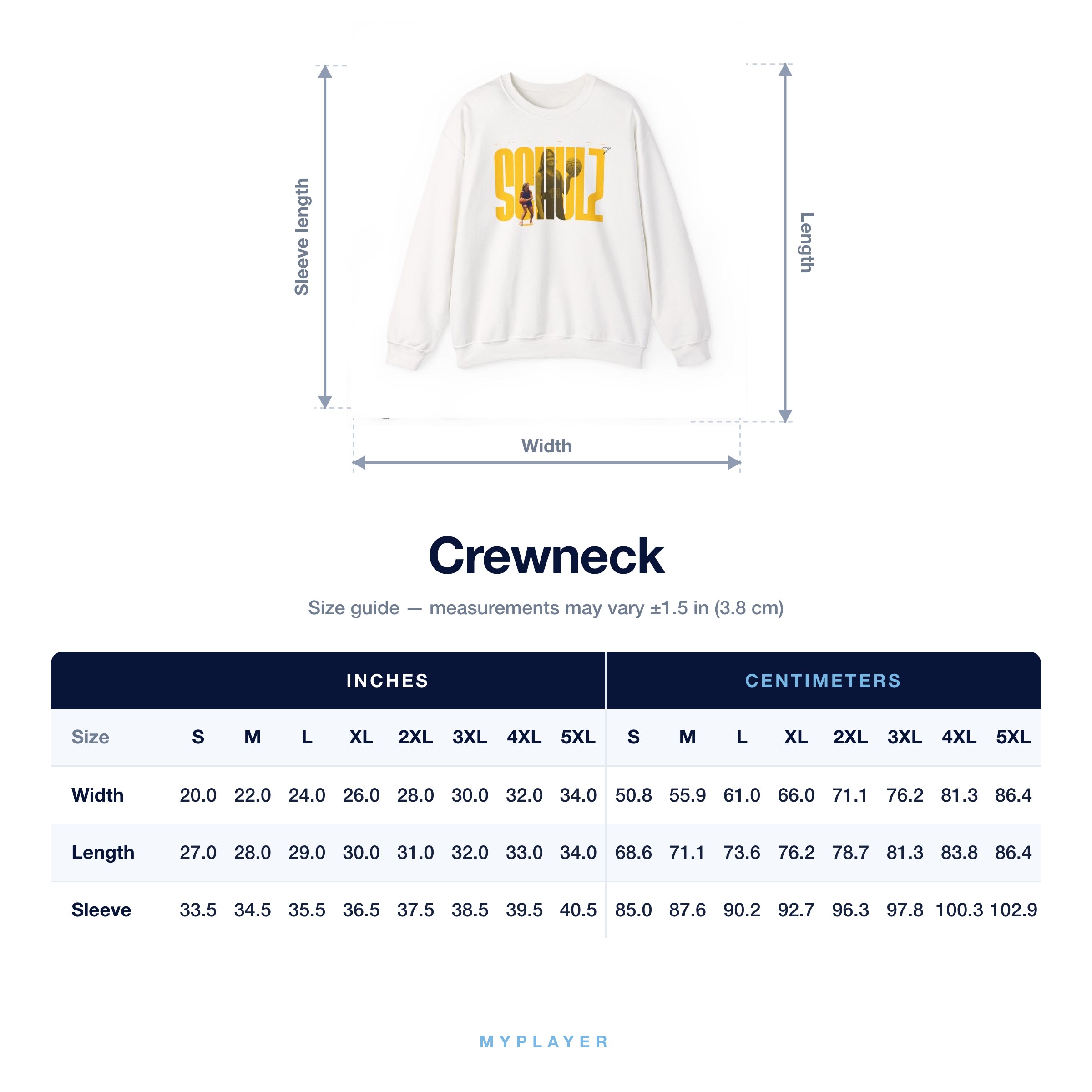 Crewneck size chart