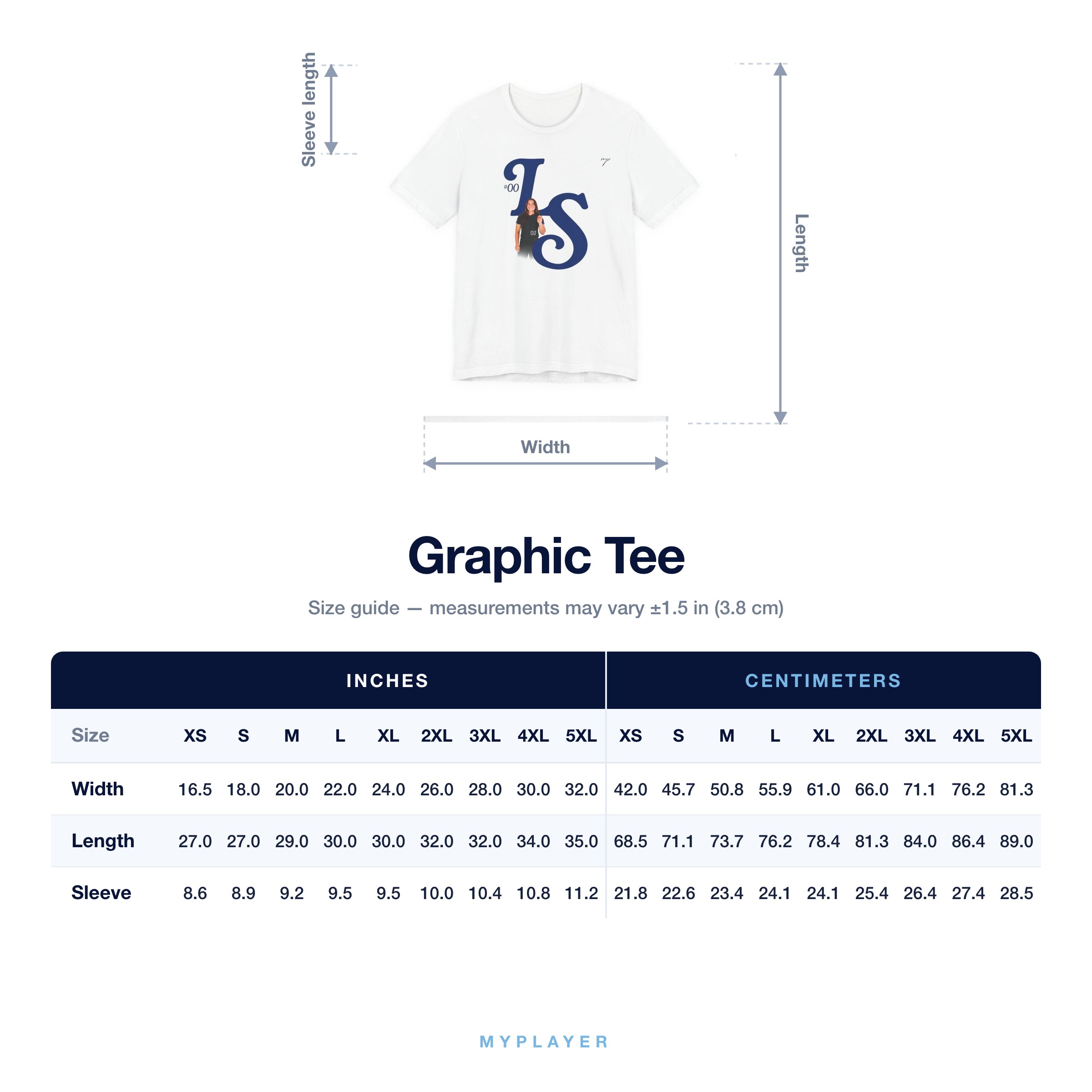 Graphic Tee size chart