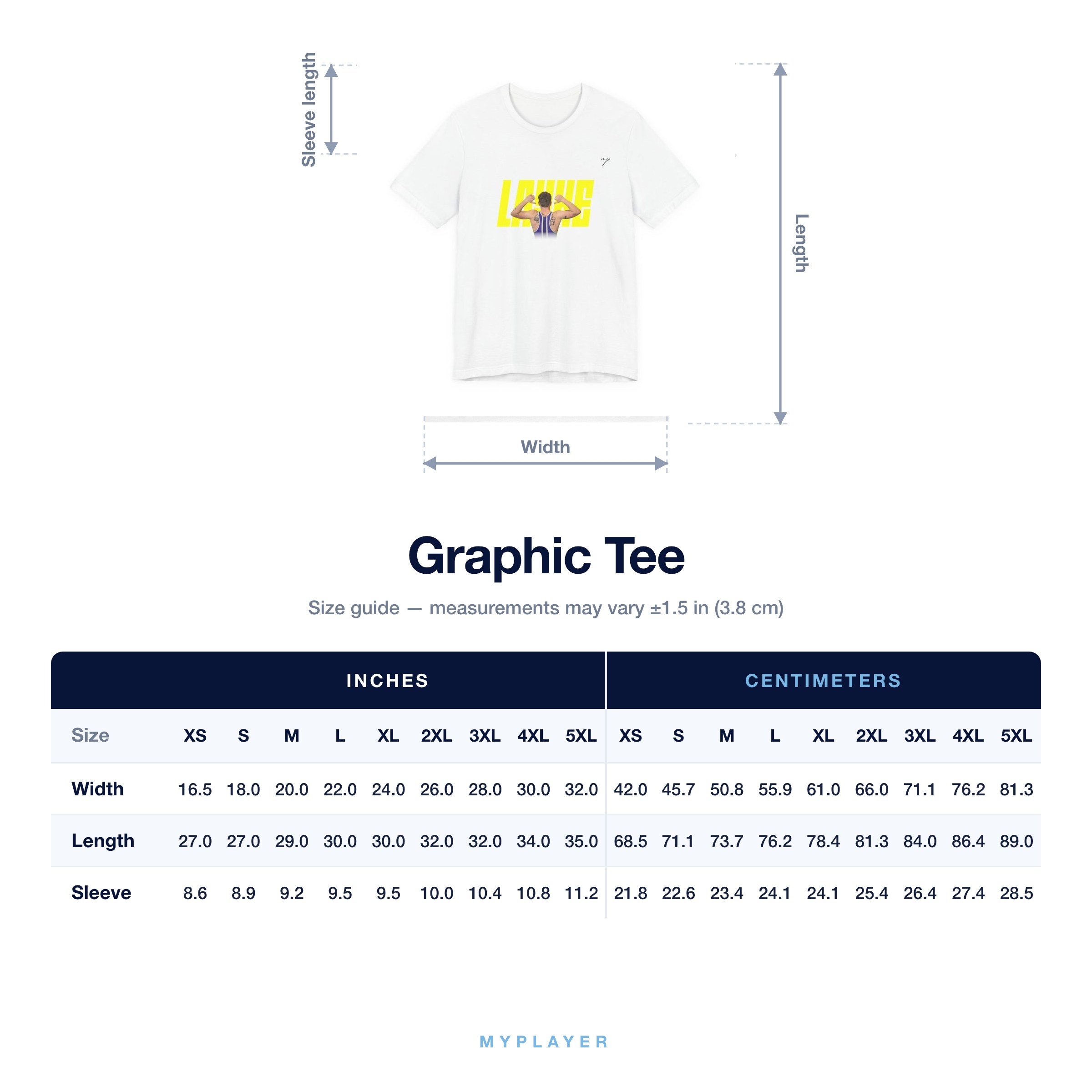 Graphic Tee size chart