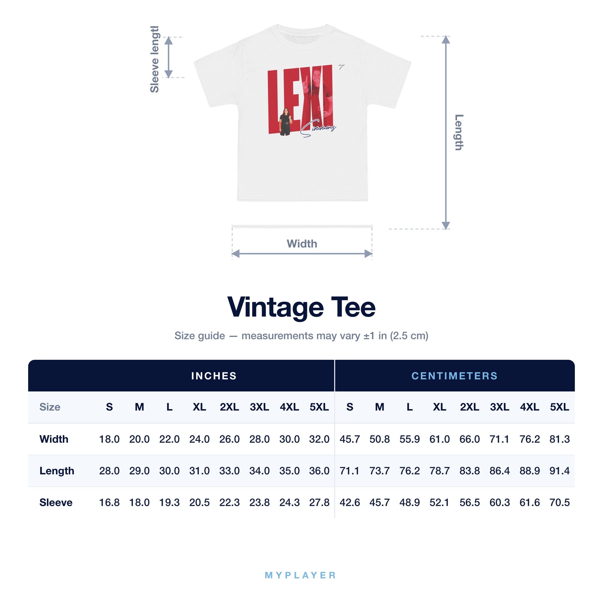 Vintage Tee size chart
