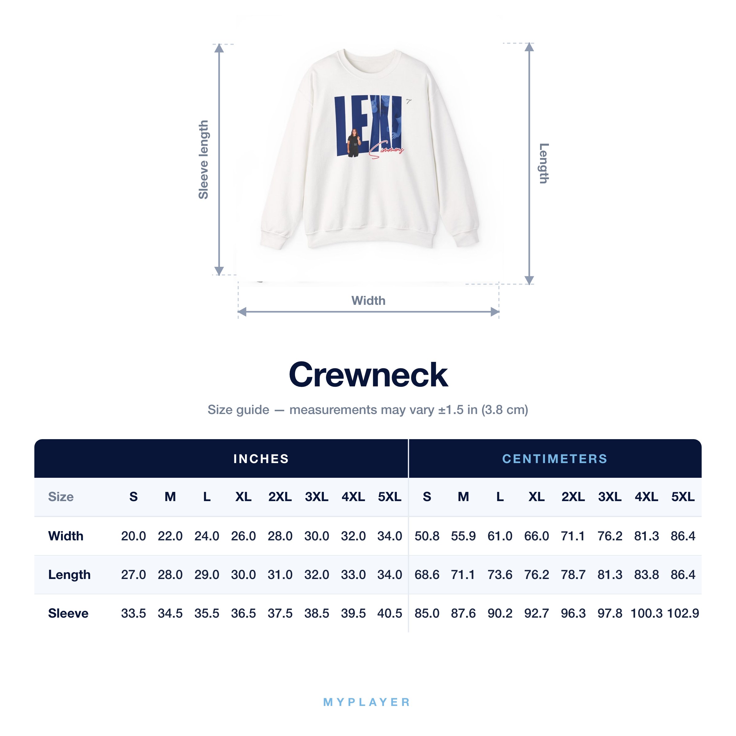 Crewneck size chart