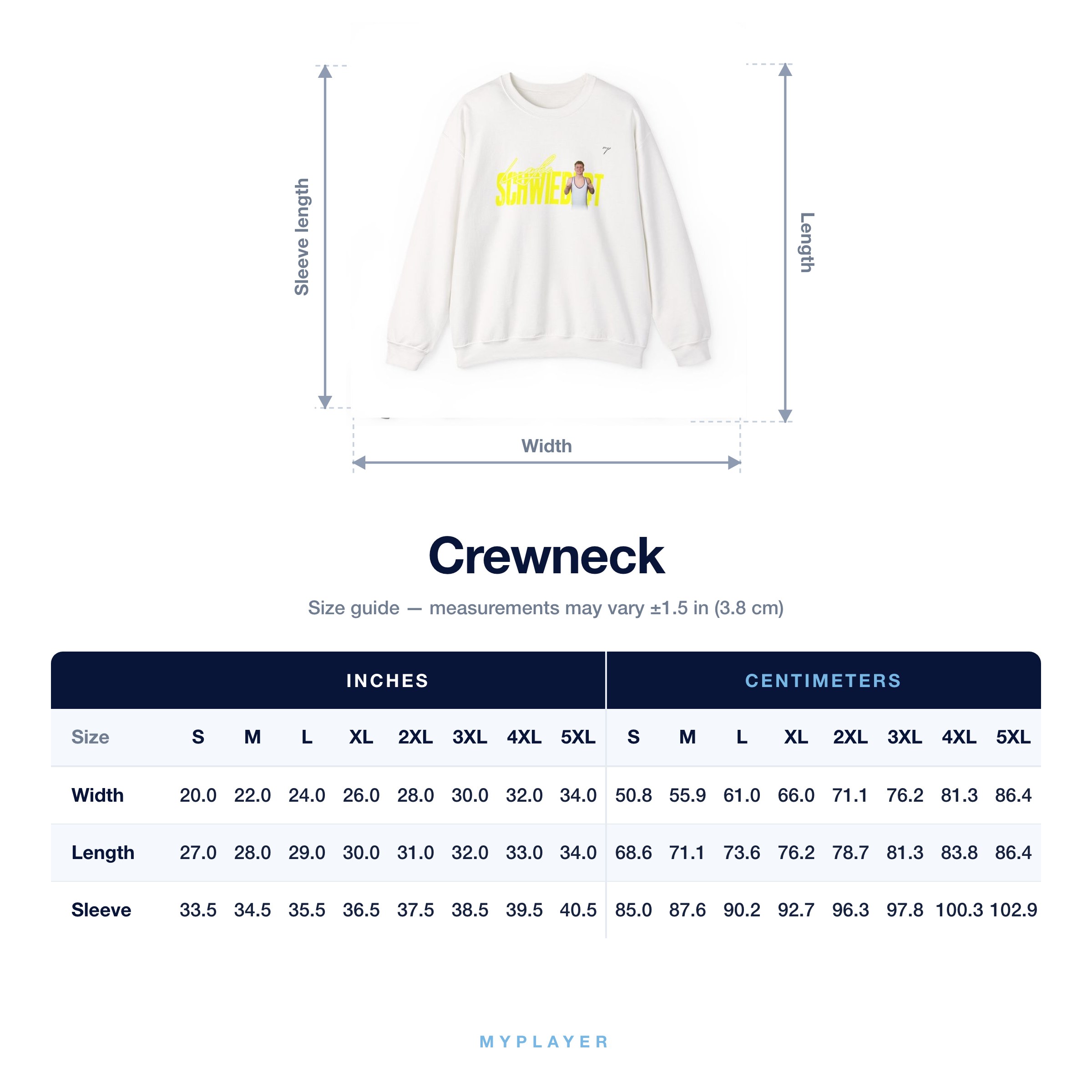 Crewneck size chart