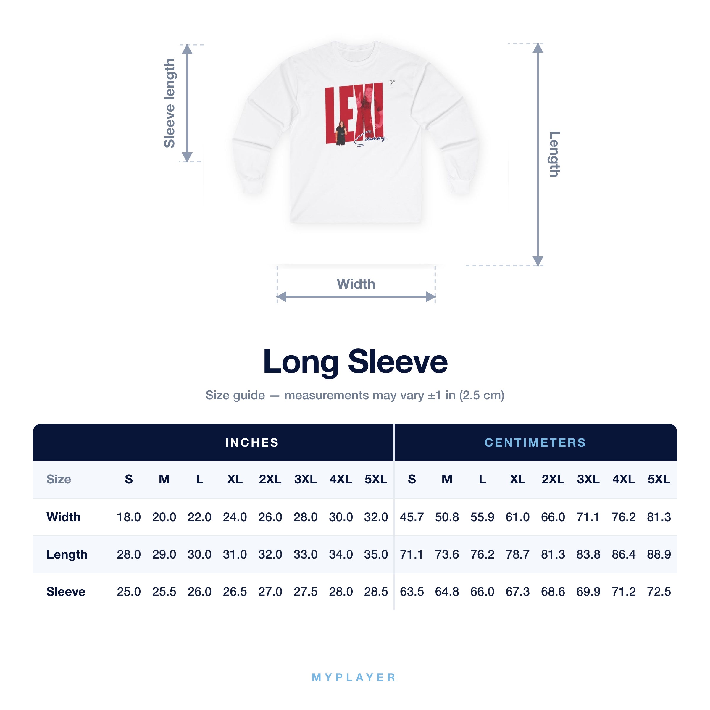 Long Sleeve size chart