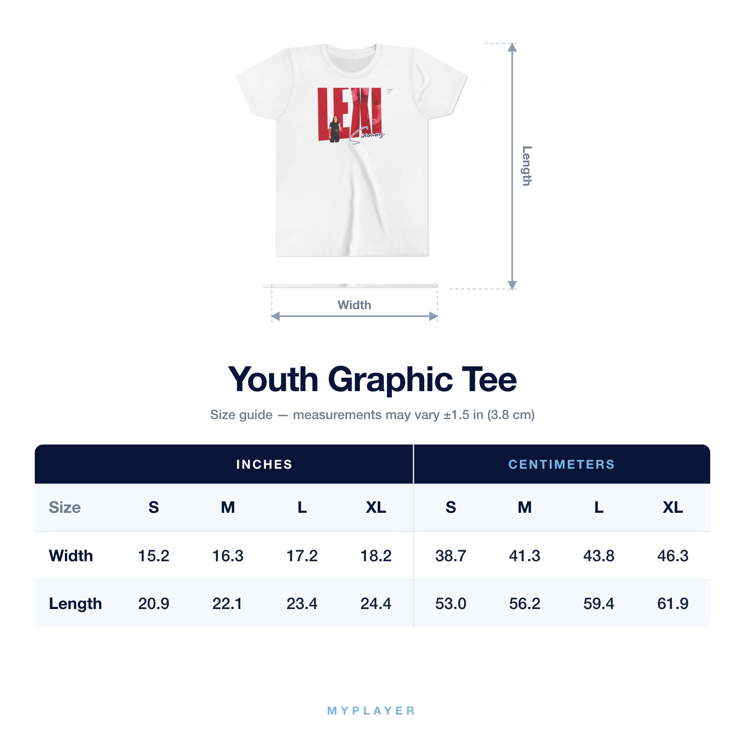Youth Tee size chart