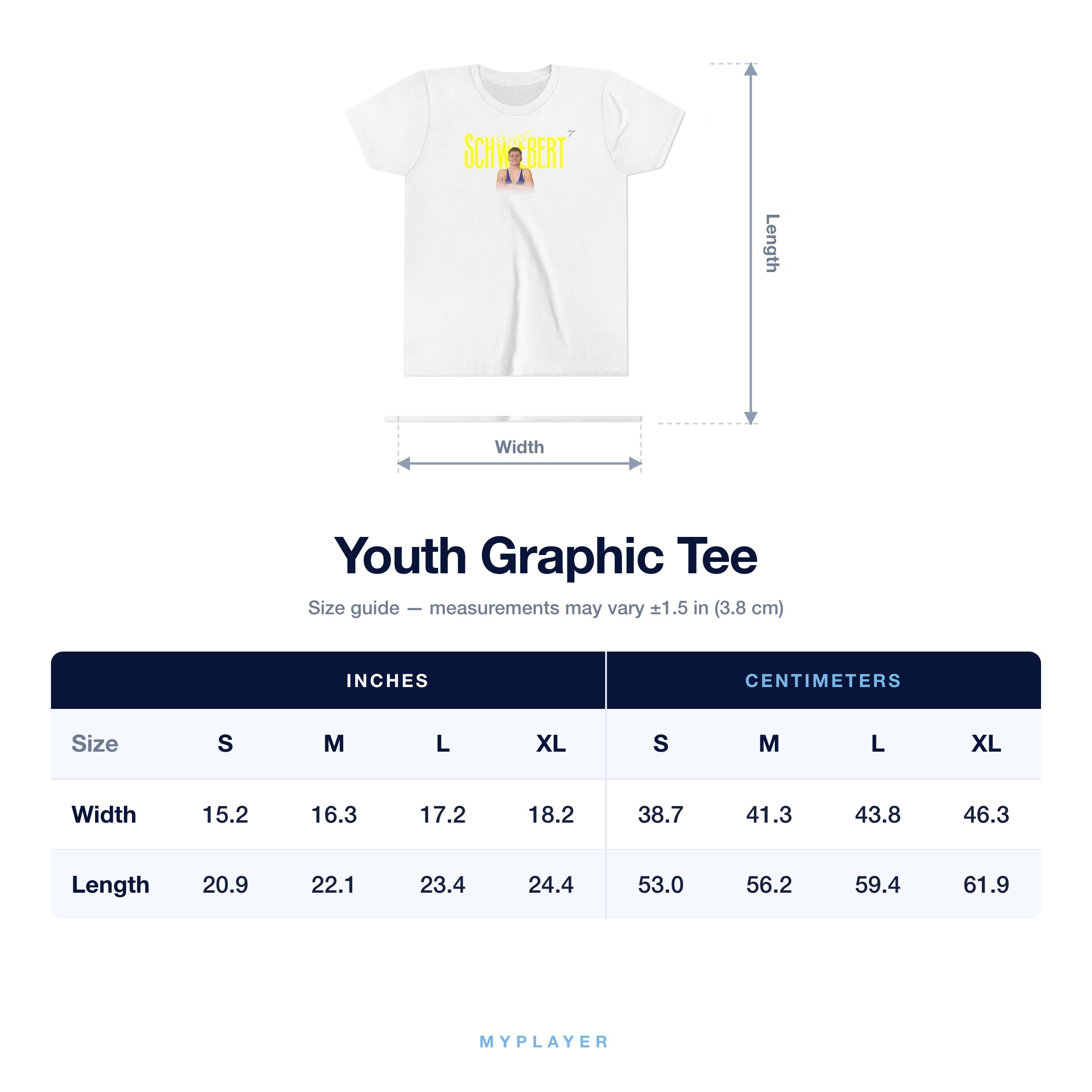 Youth Tee size chart