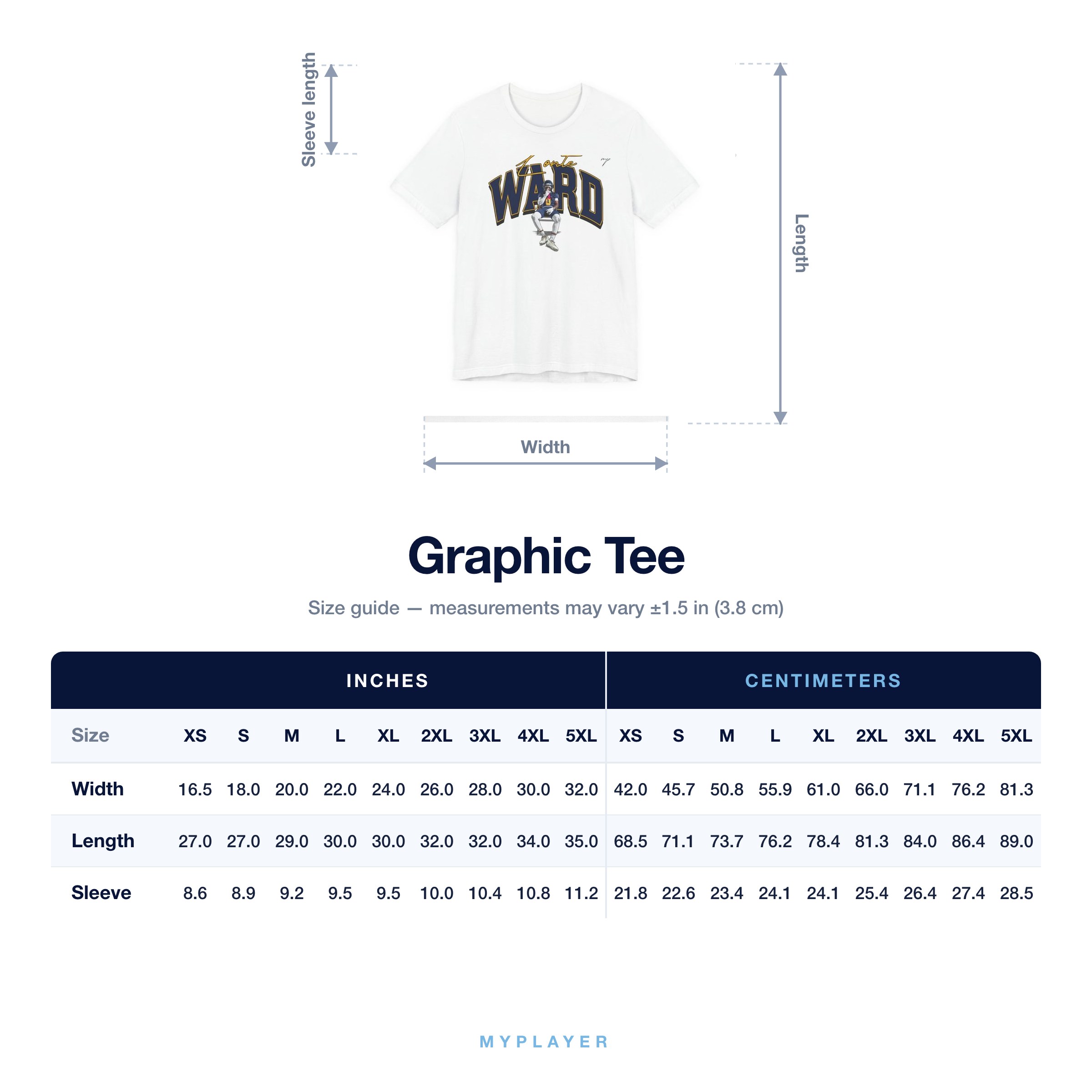 Graphic Tee size chart