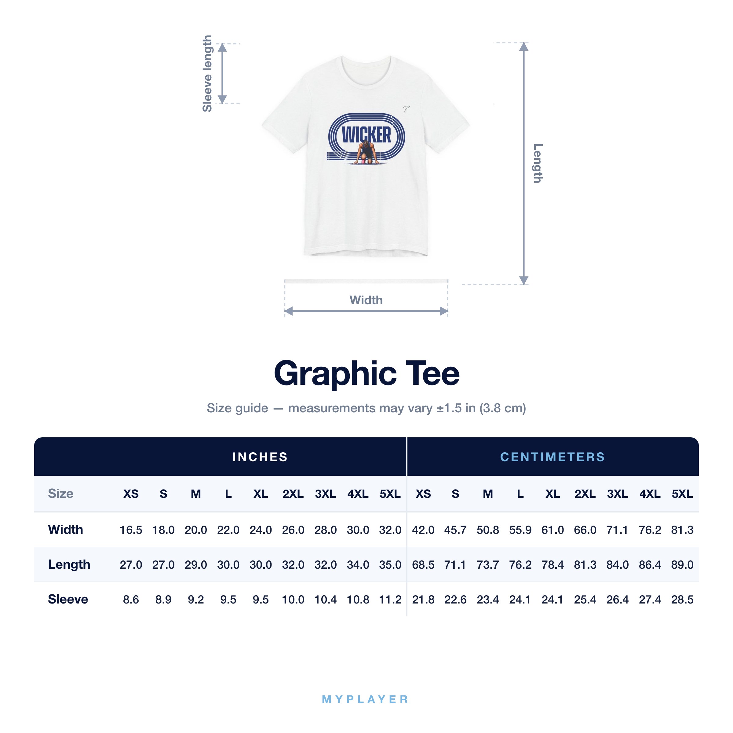 Graphic Tee size chart