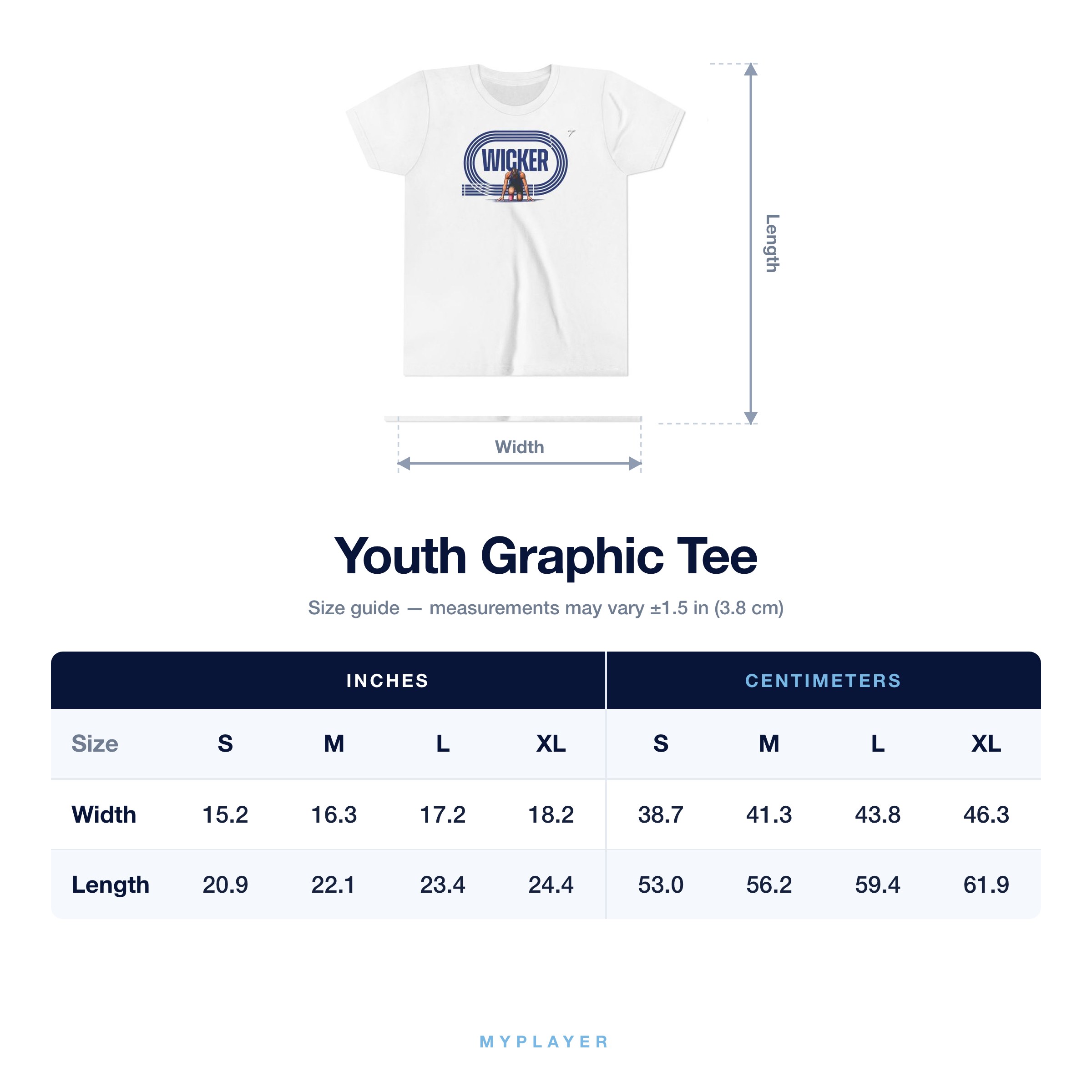 Youth Tee size chart