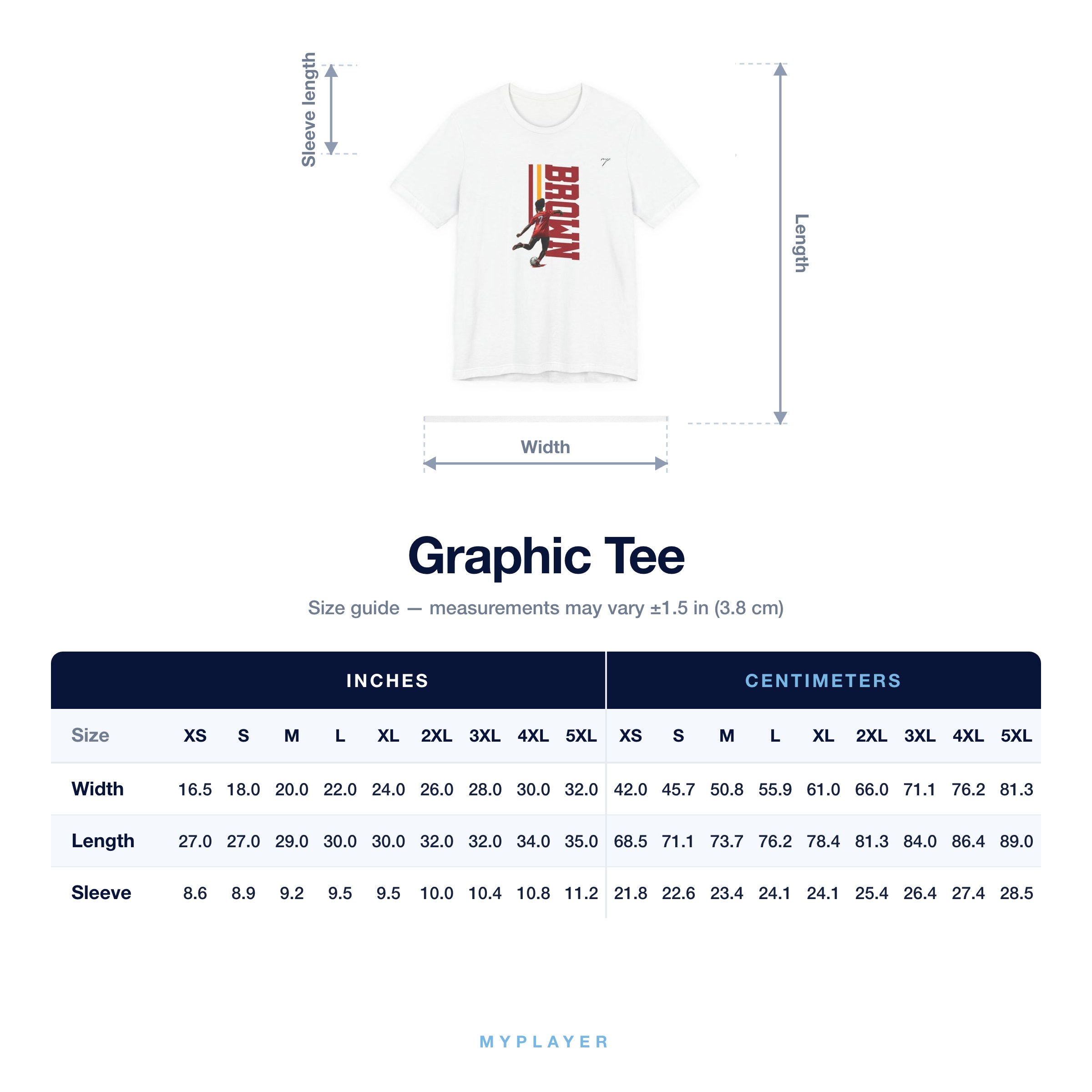 Graphic Tee size chart