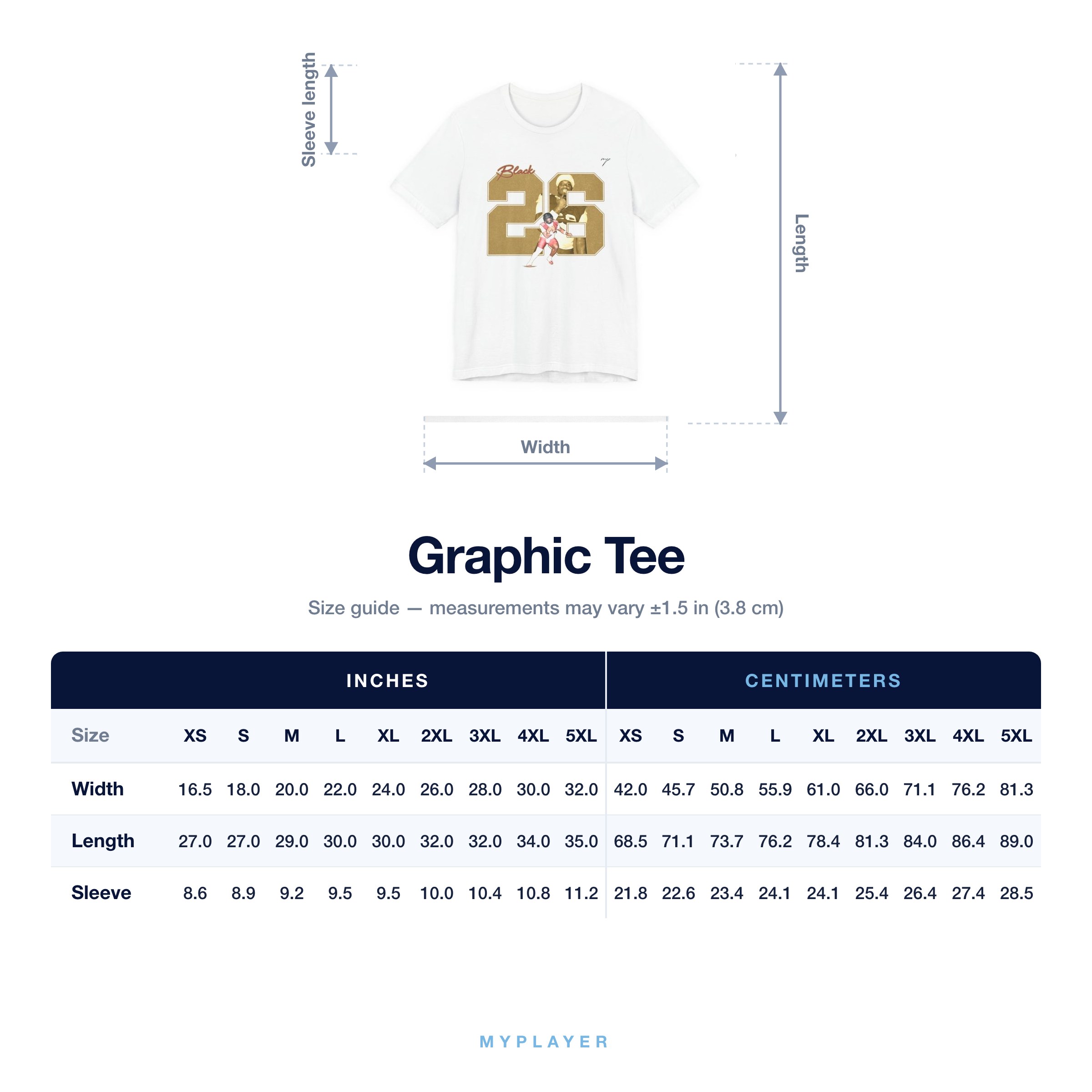 Graphic Tee size chart