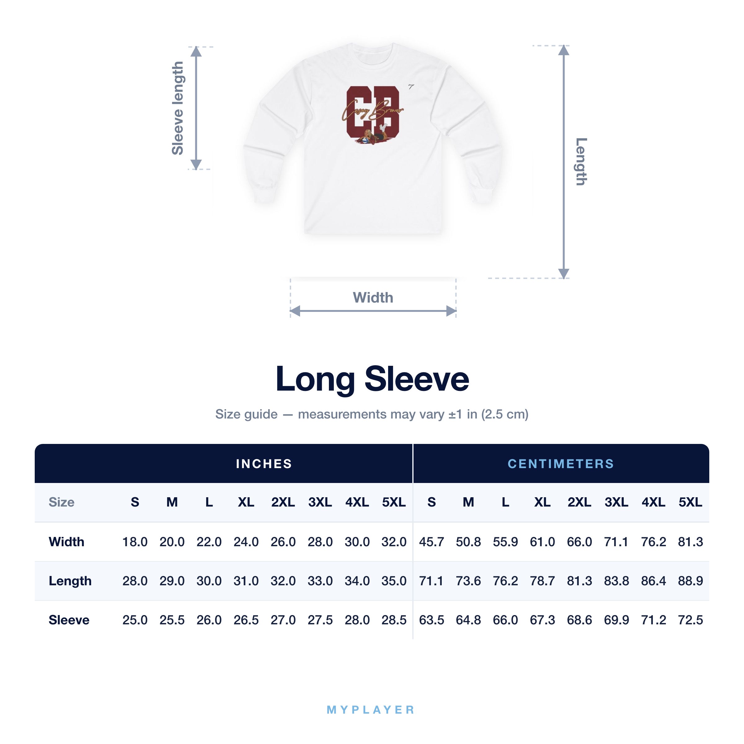 Long Sleeve size chart