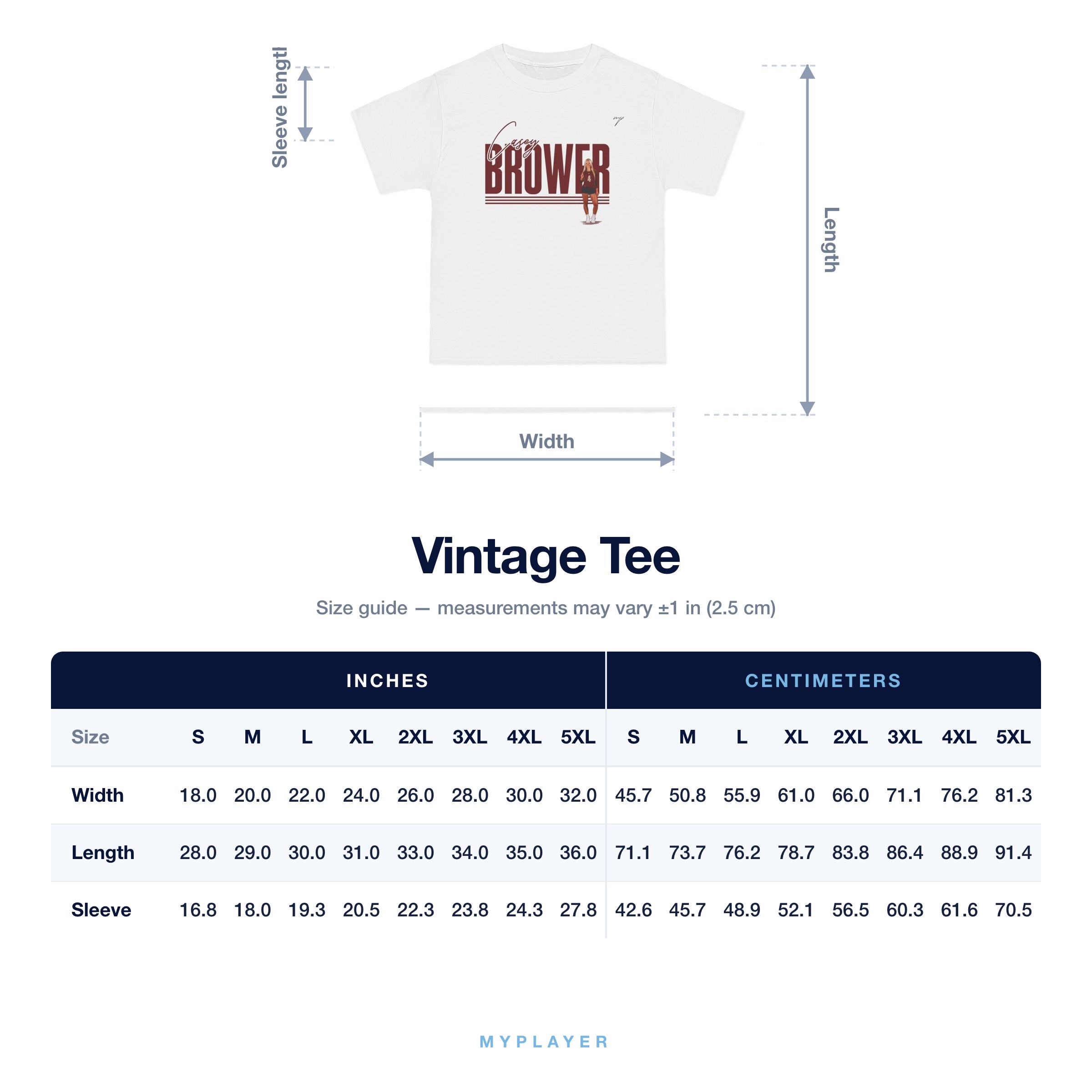 Vintage Tee size chart
