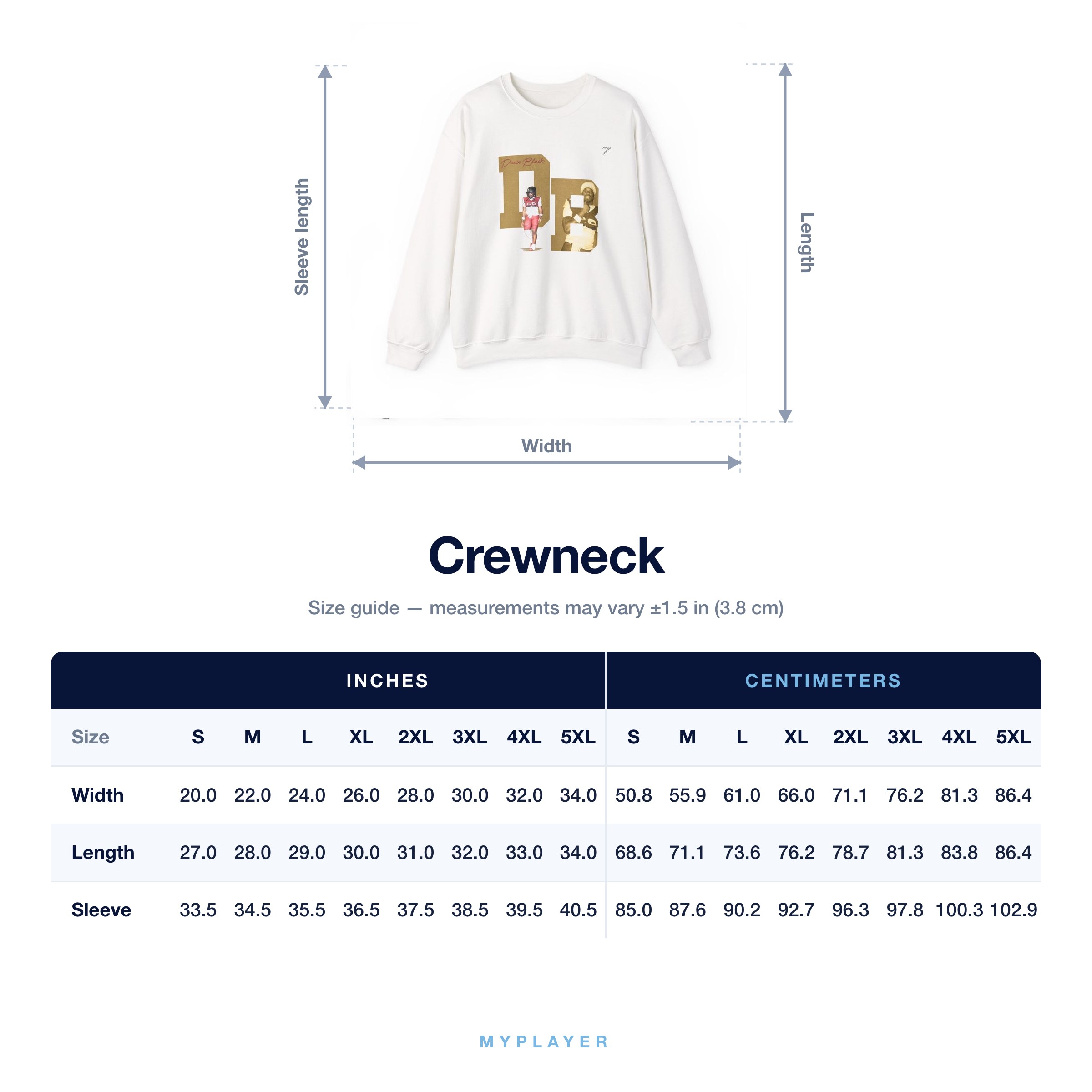 Crewneck size chart