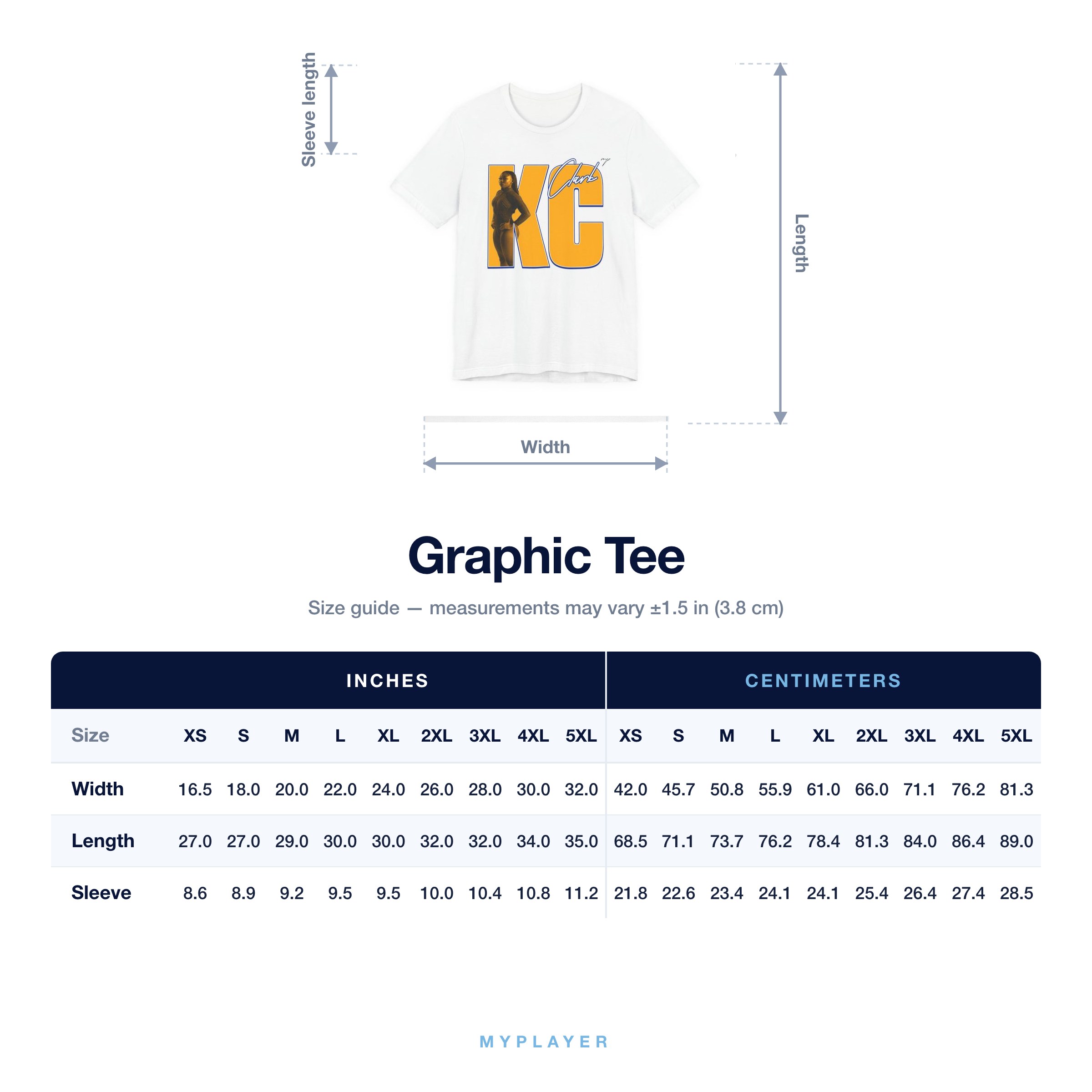 Graphic Tee size chart