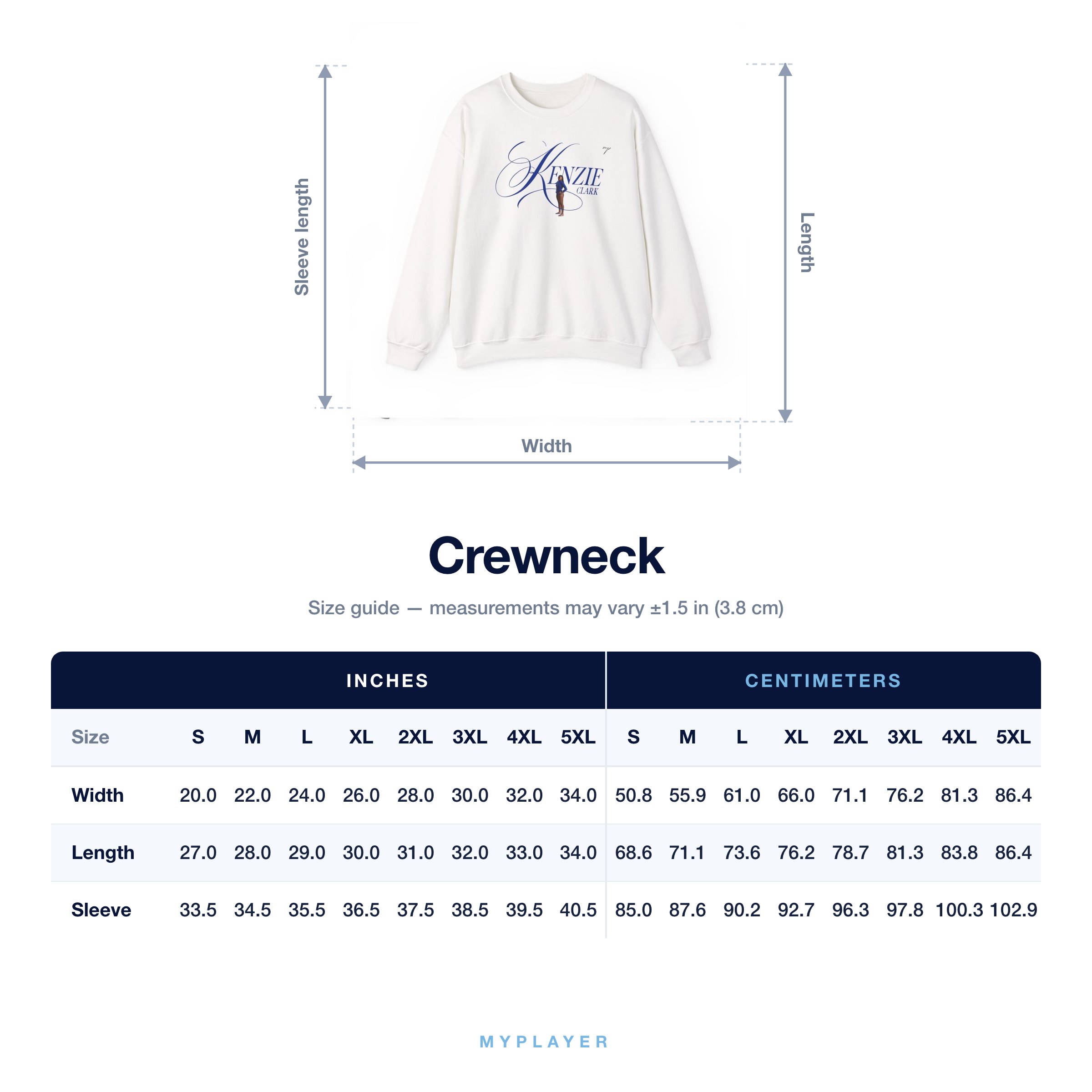 Crewneck size chart