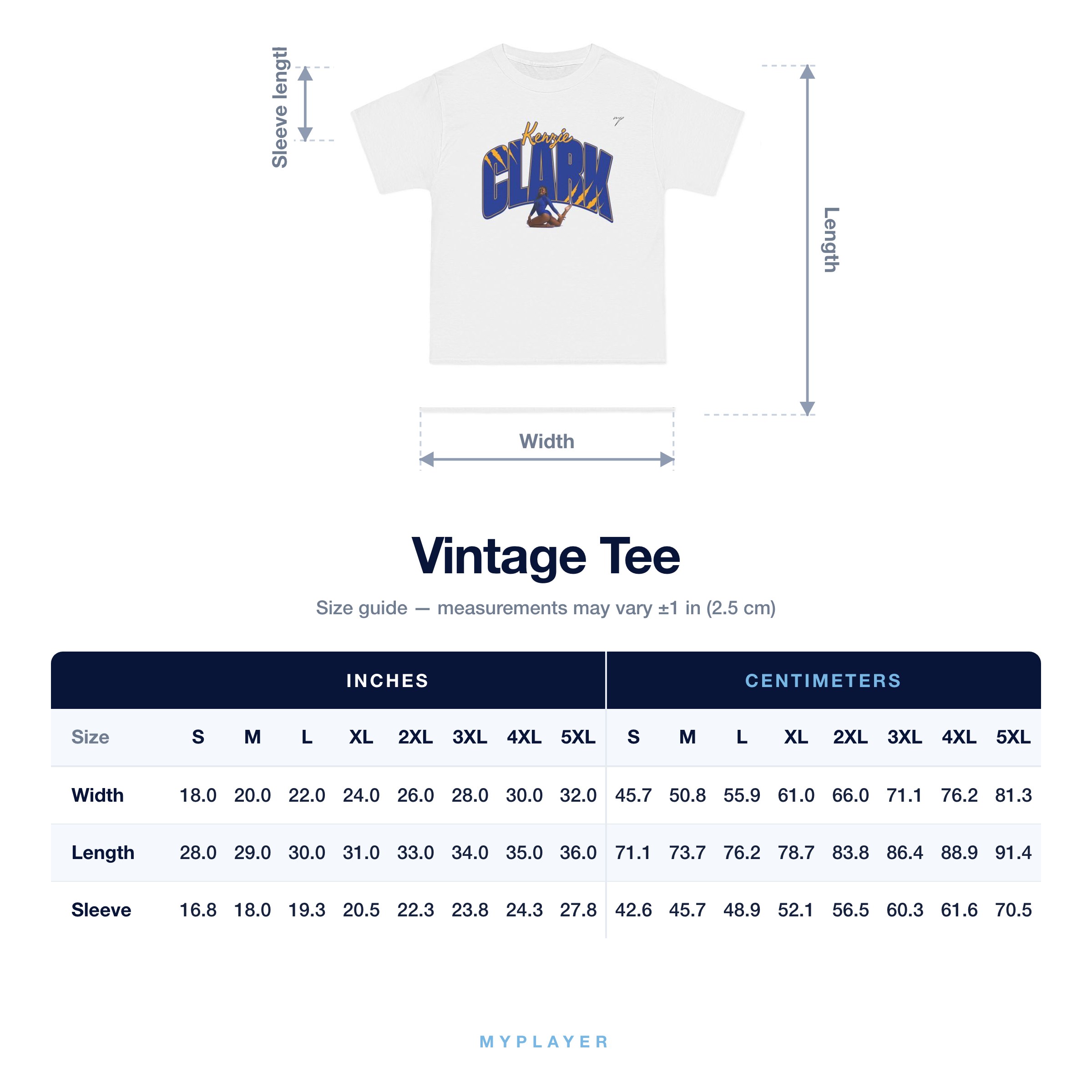 Vintage Tee size chart