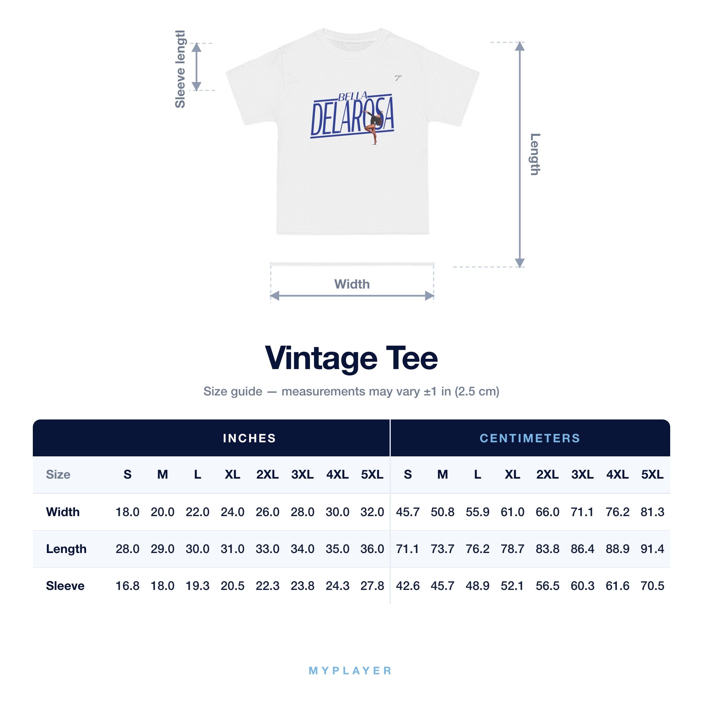Vintage Tee size chart
