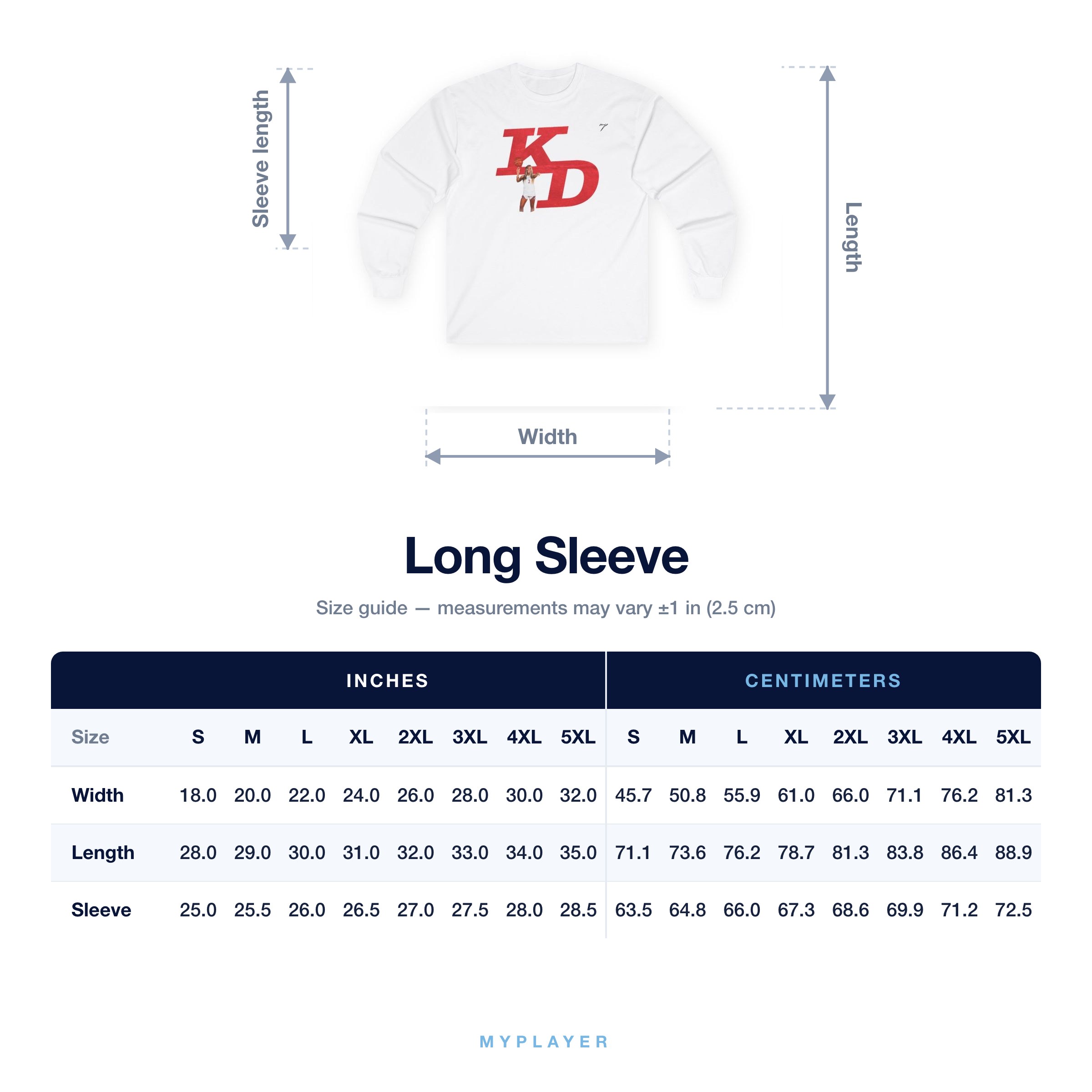 Long Sleeve size chart