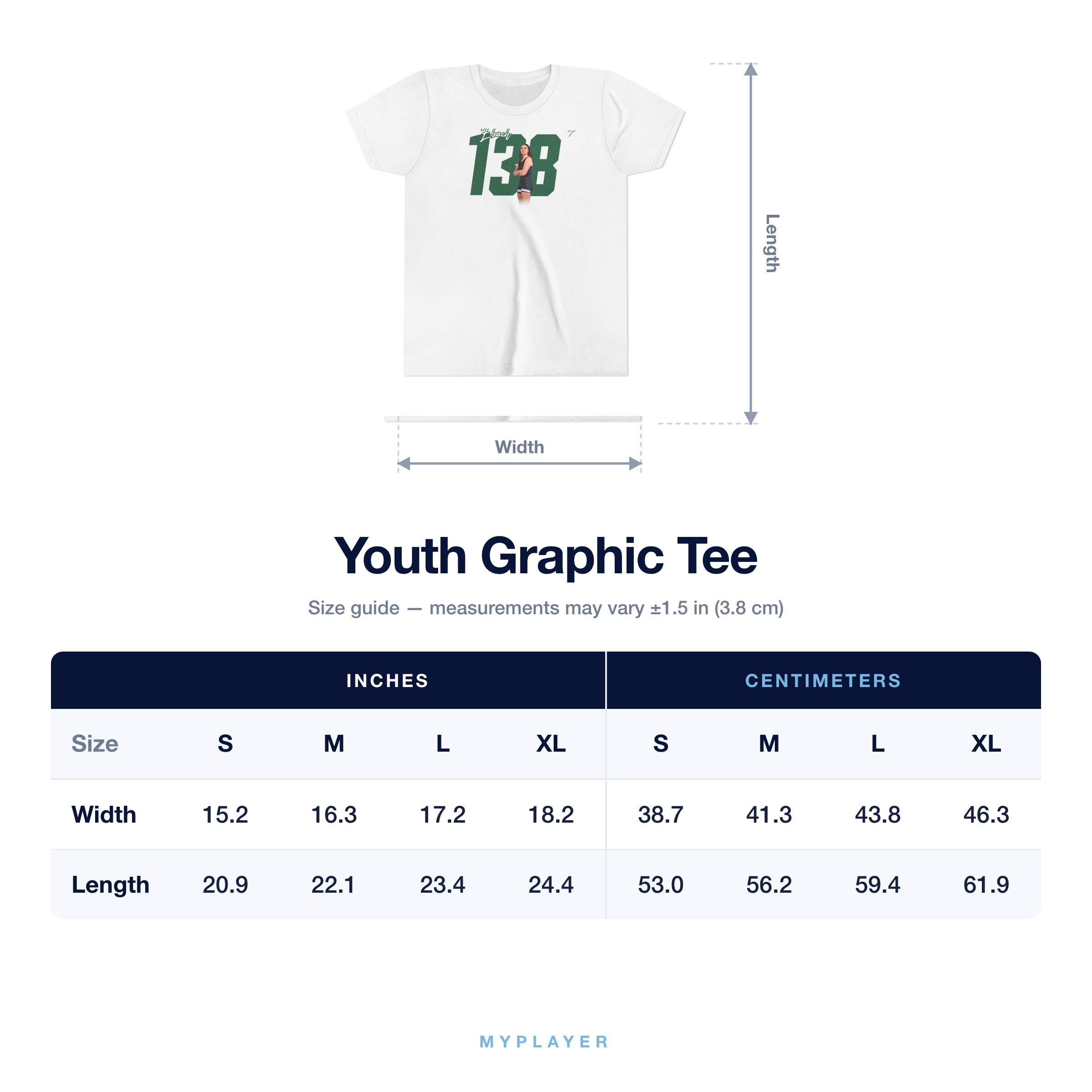 Youth Tee size chart