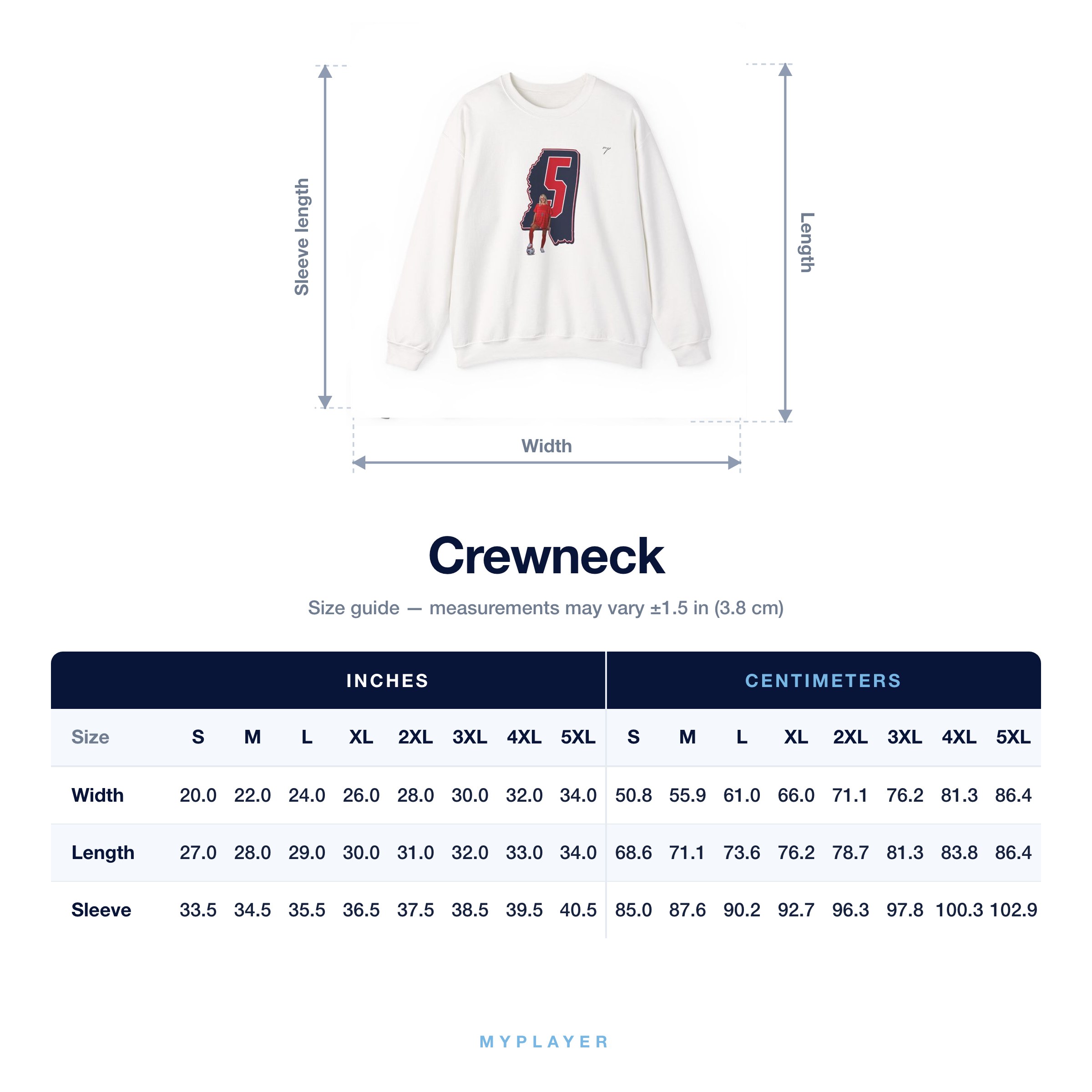 Crewneck size chart