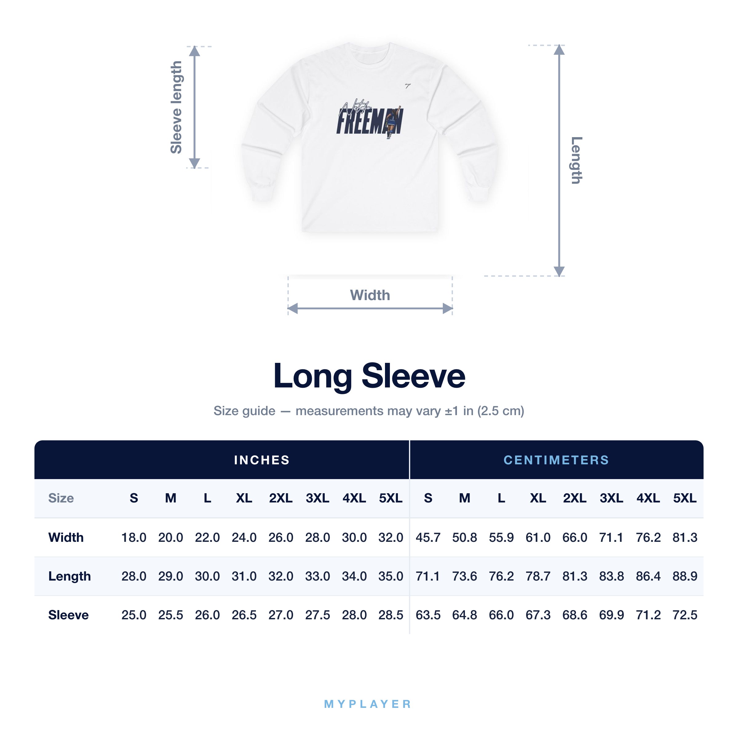 Long Sleeve size chart
