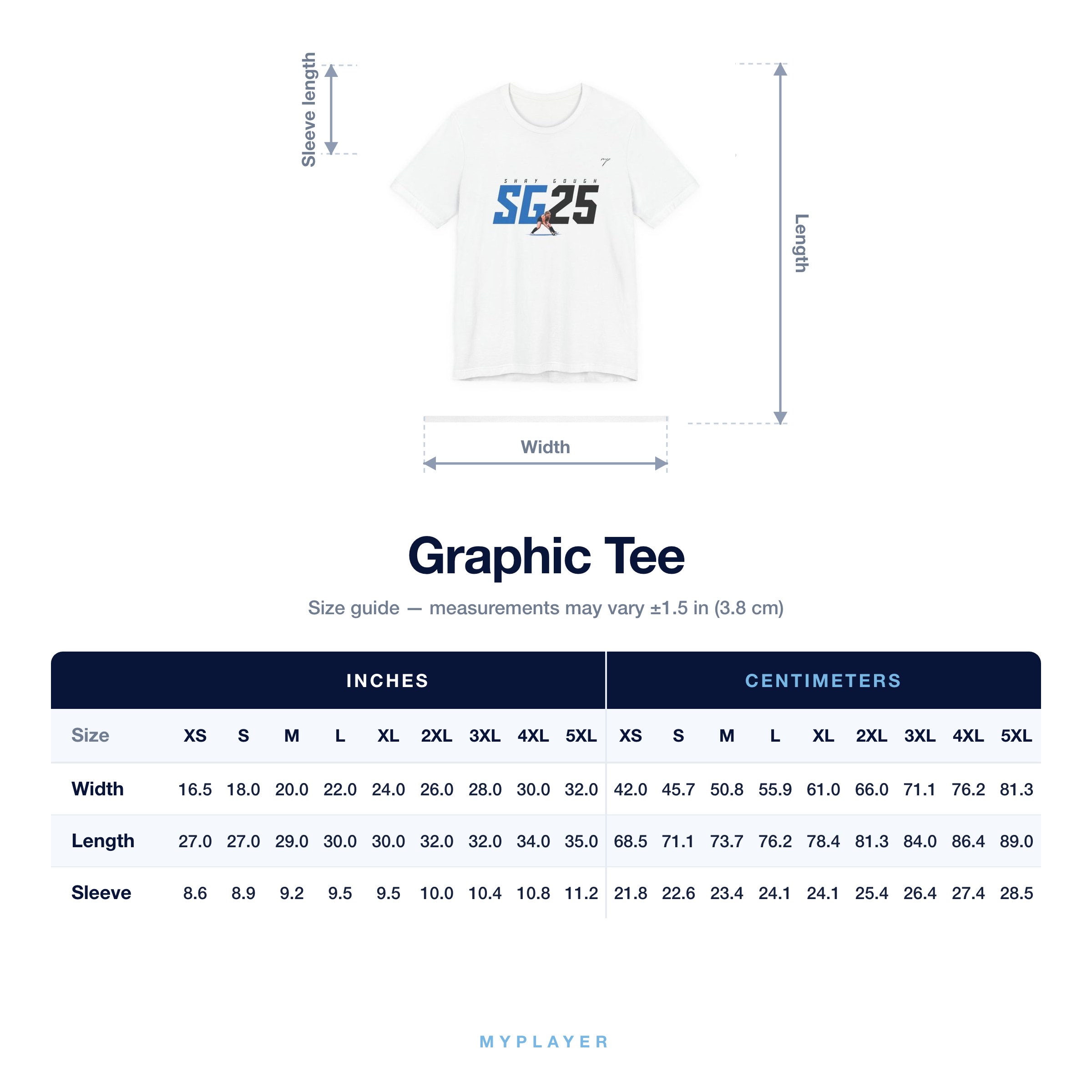 Graphic Tee size chart