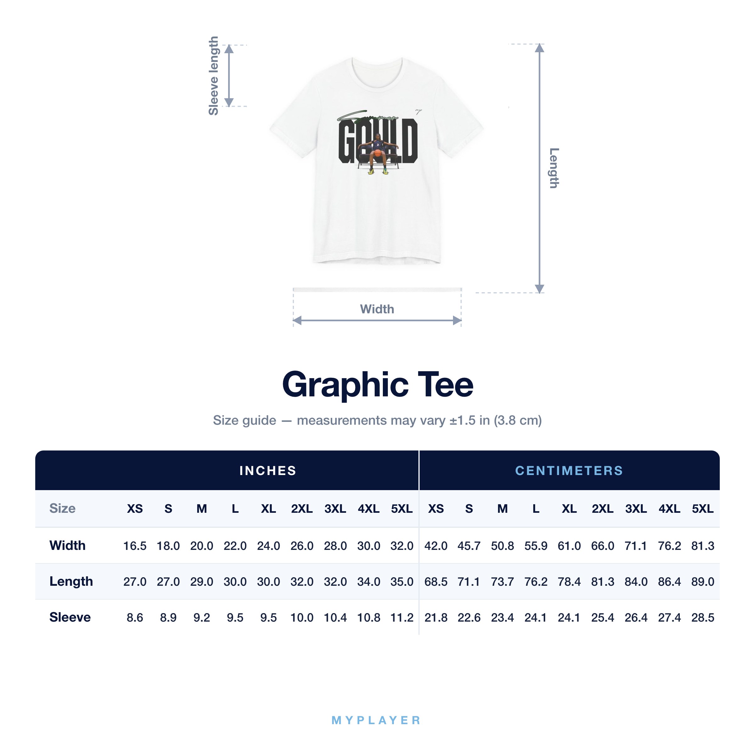 Graphic Tee size chart
