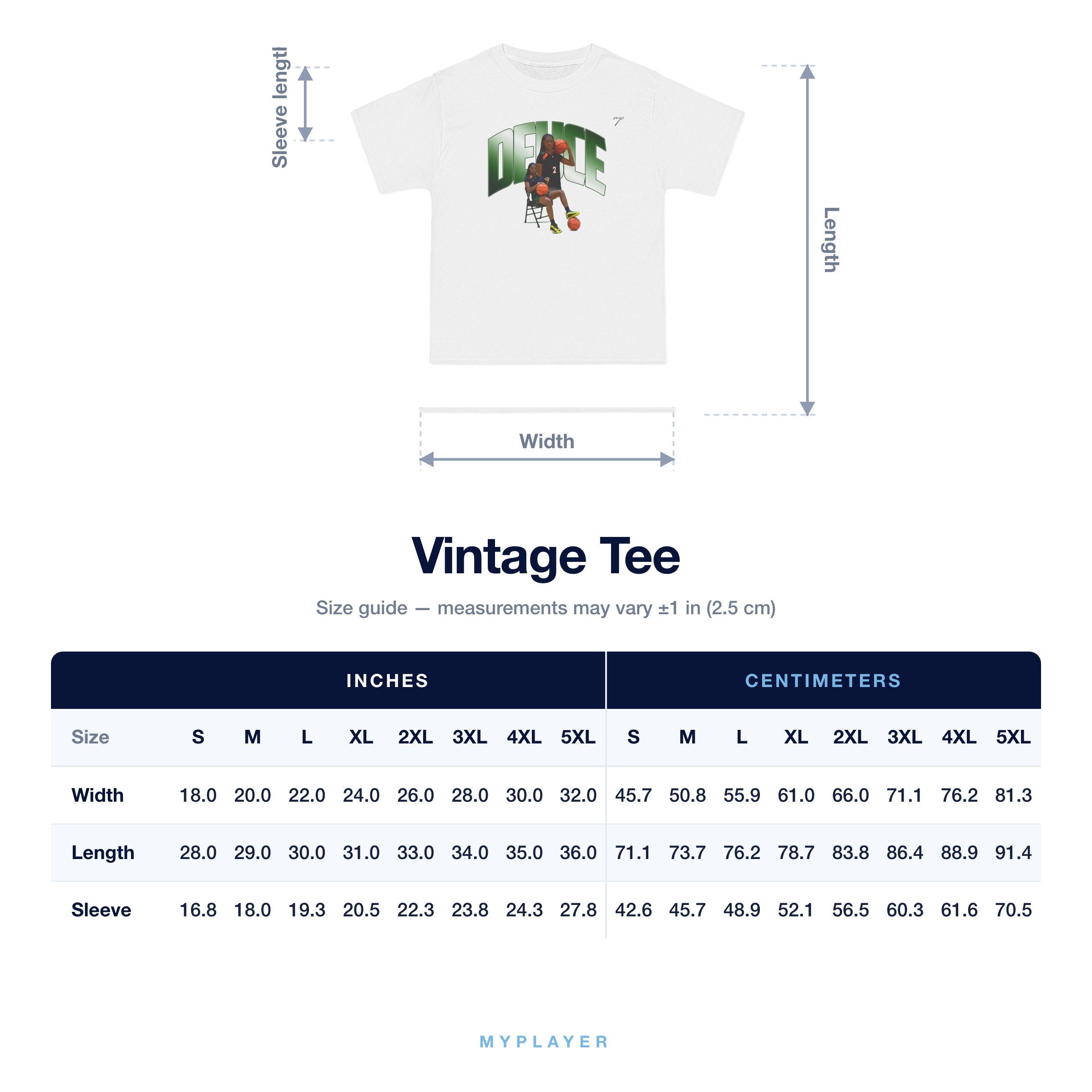 Vintage Tee size chart