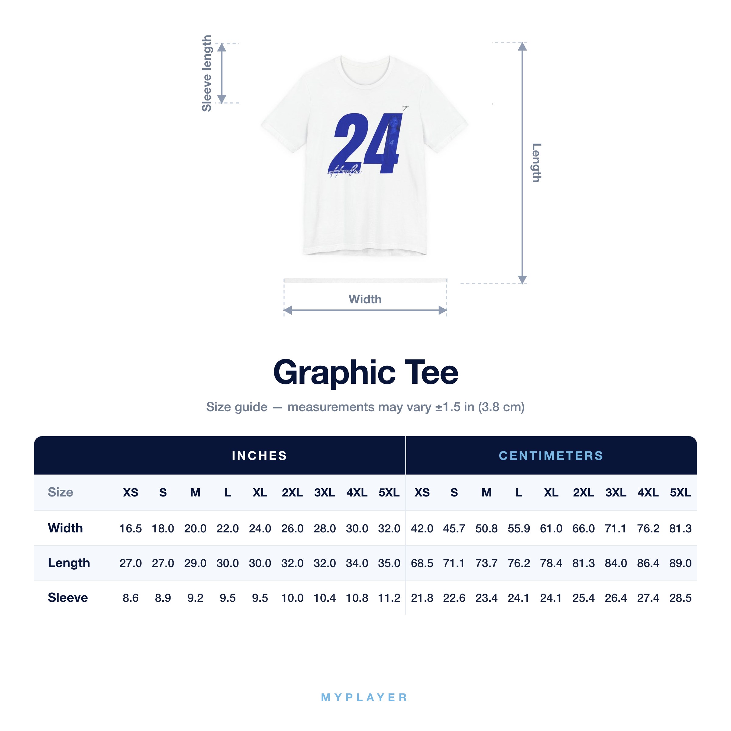 Graphic Tee size chart
