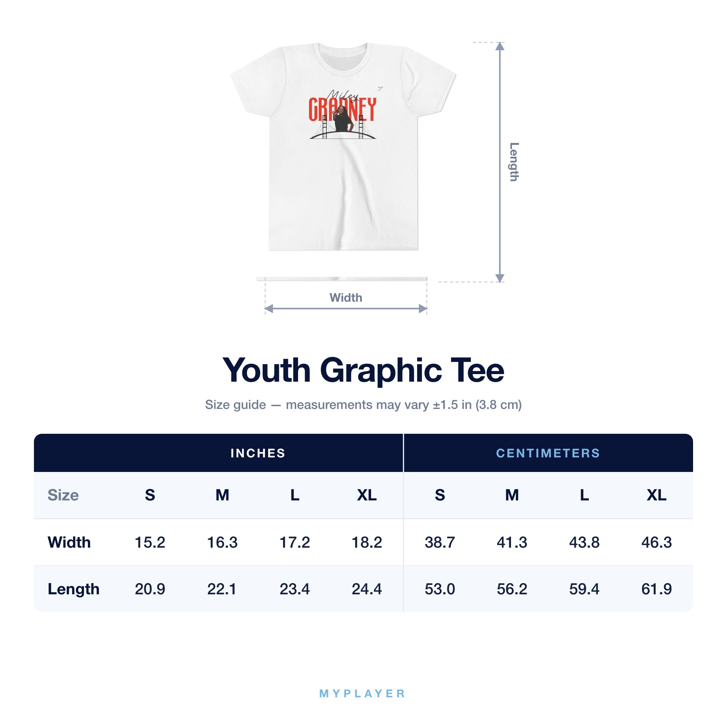 Youth Tee size chart