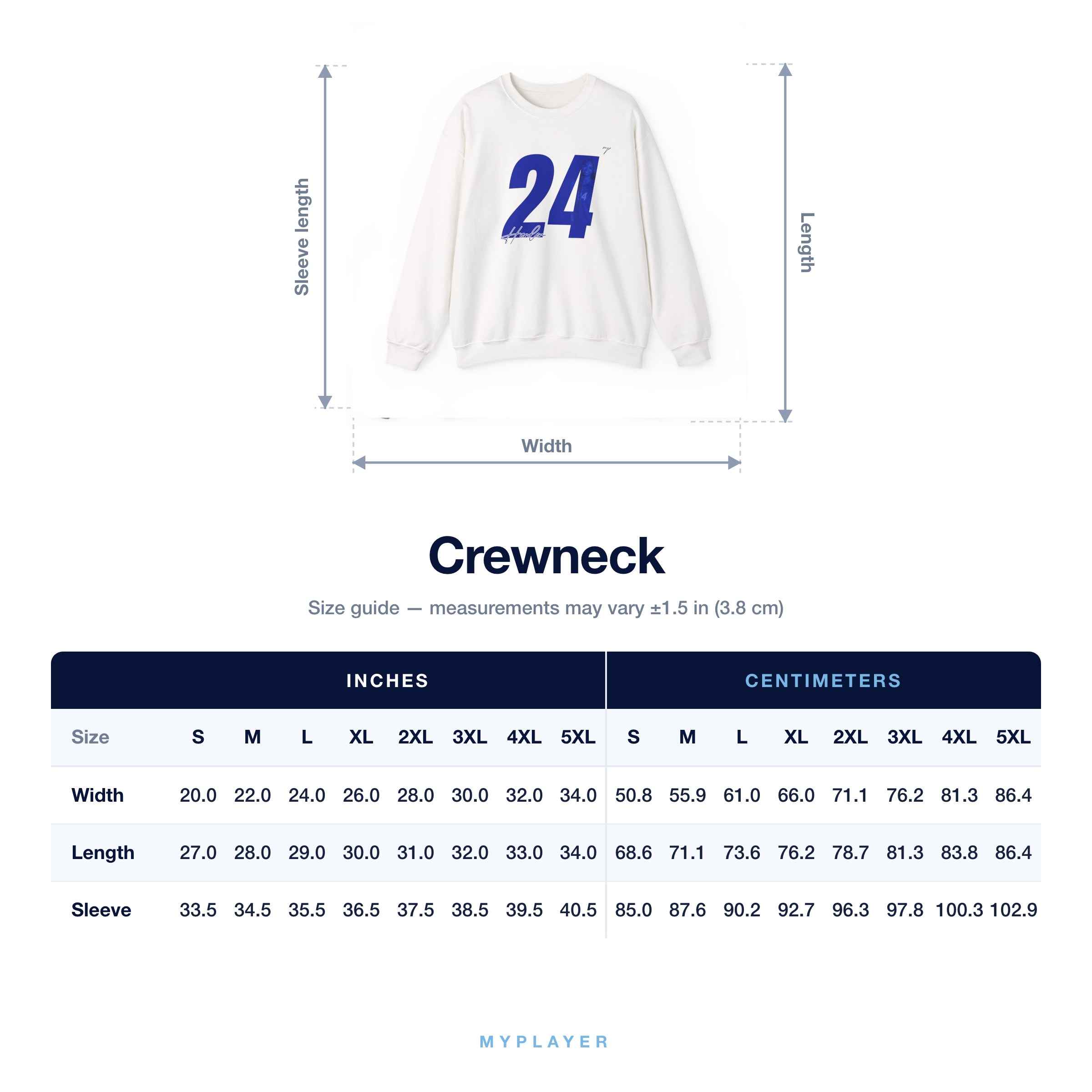 Crewneck size chart