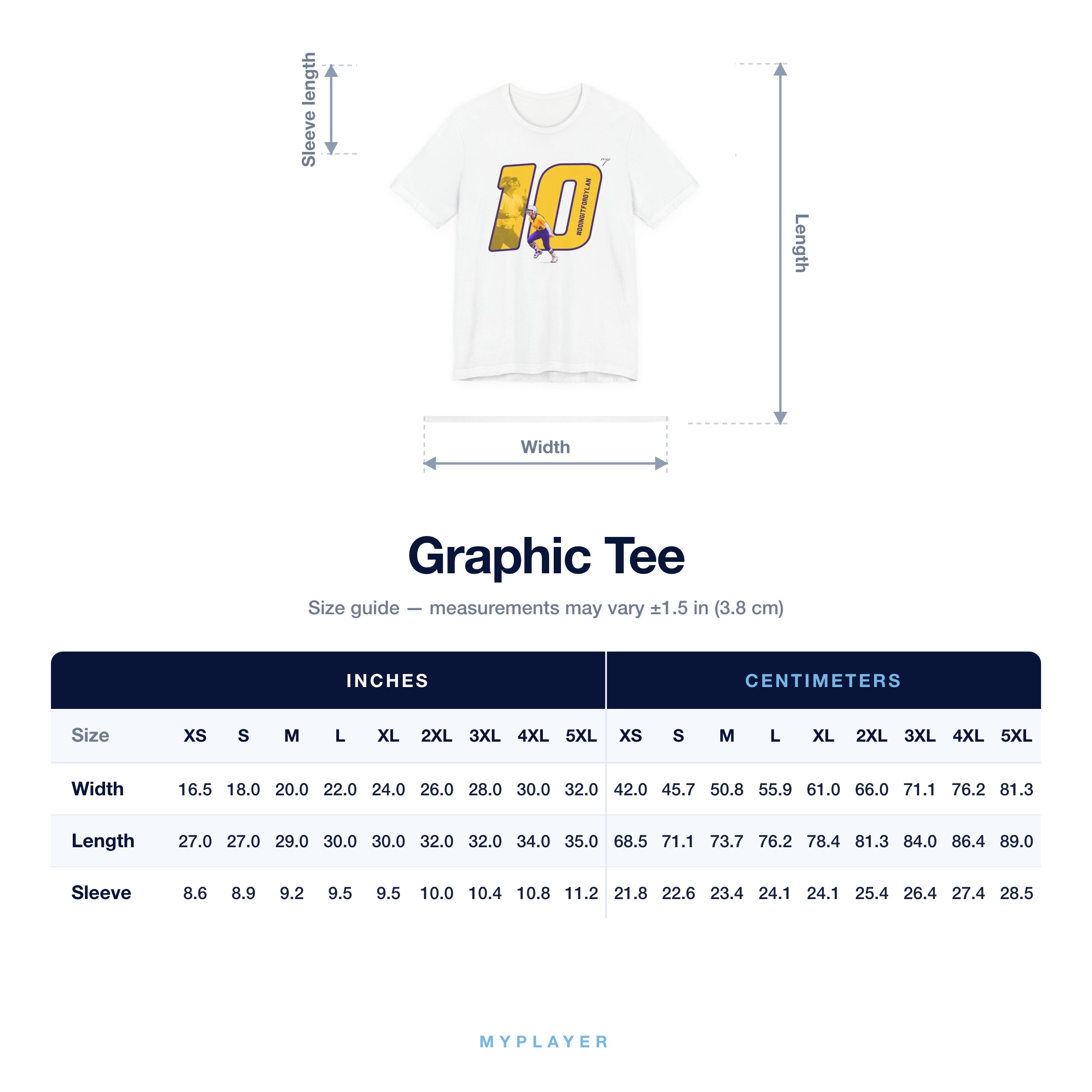 Graphic Tee size chart