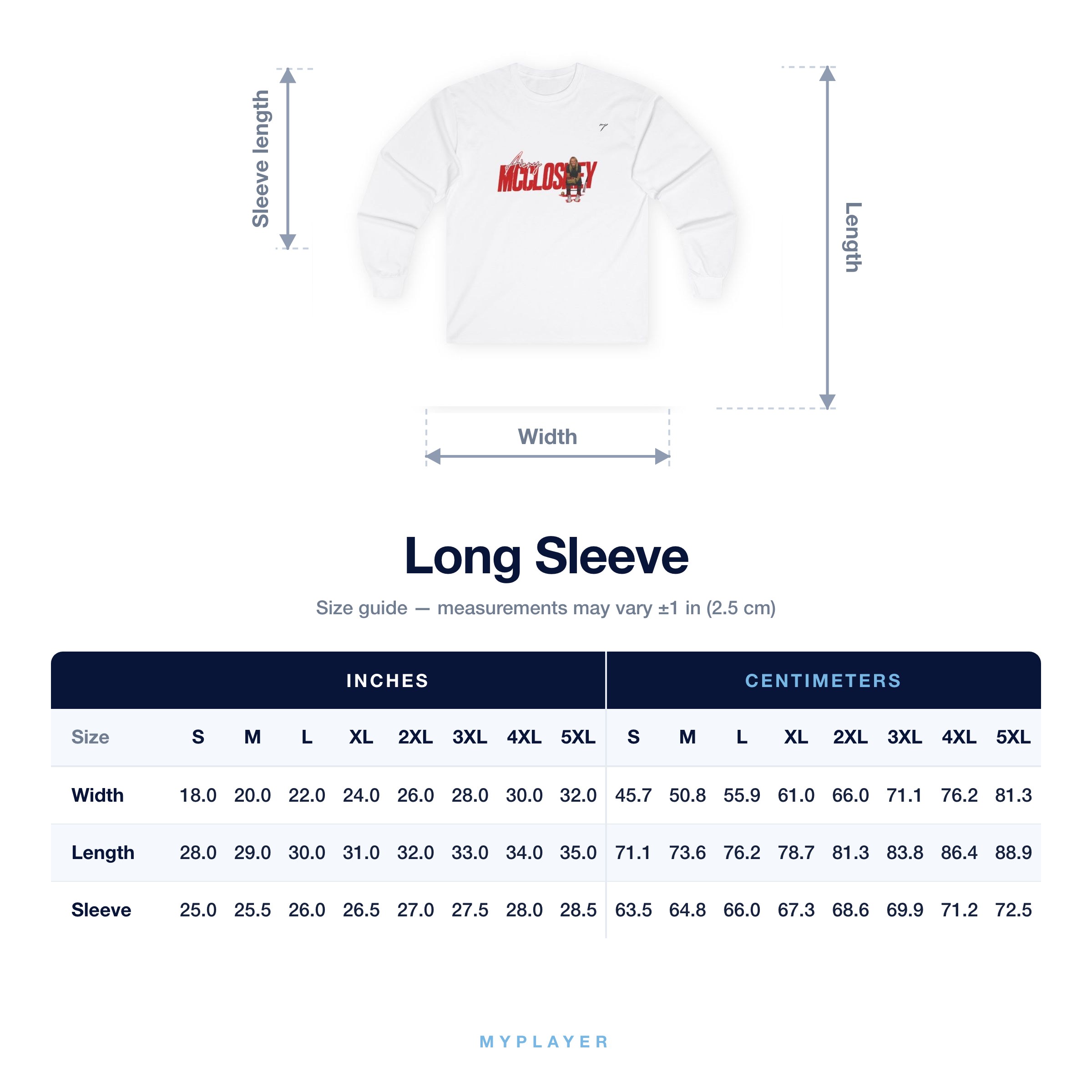 Long Sleeve size chart