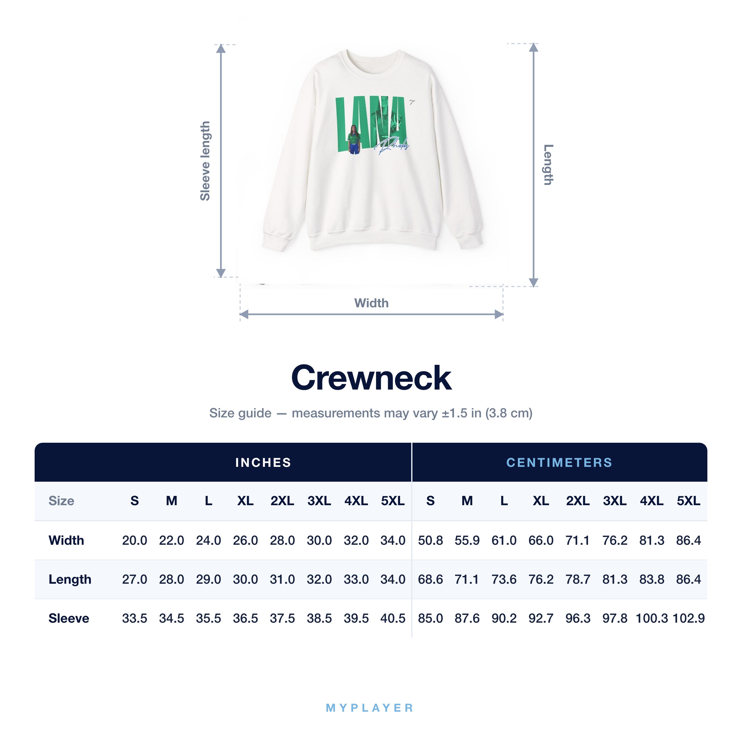 Crewneck size chart