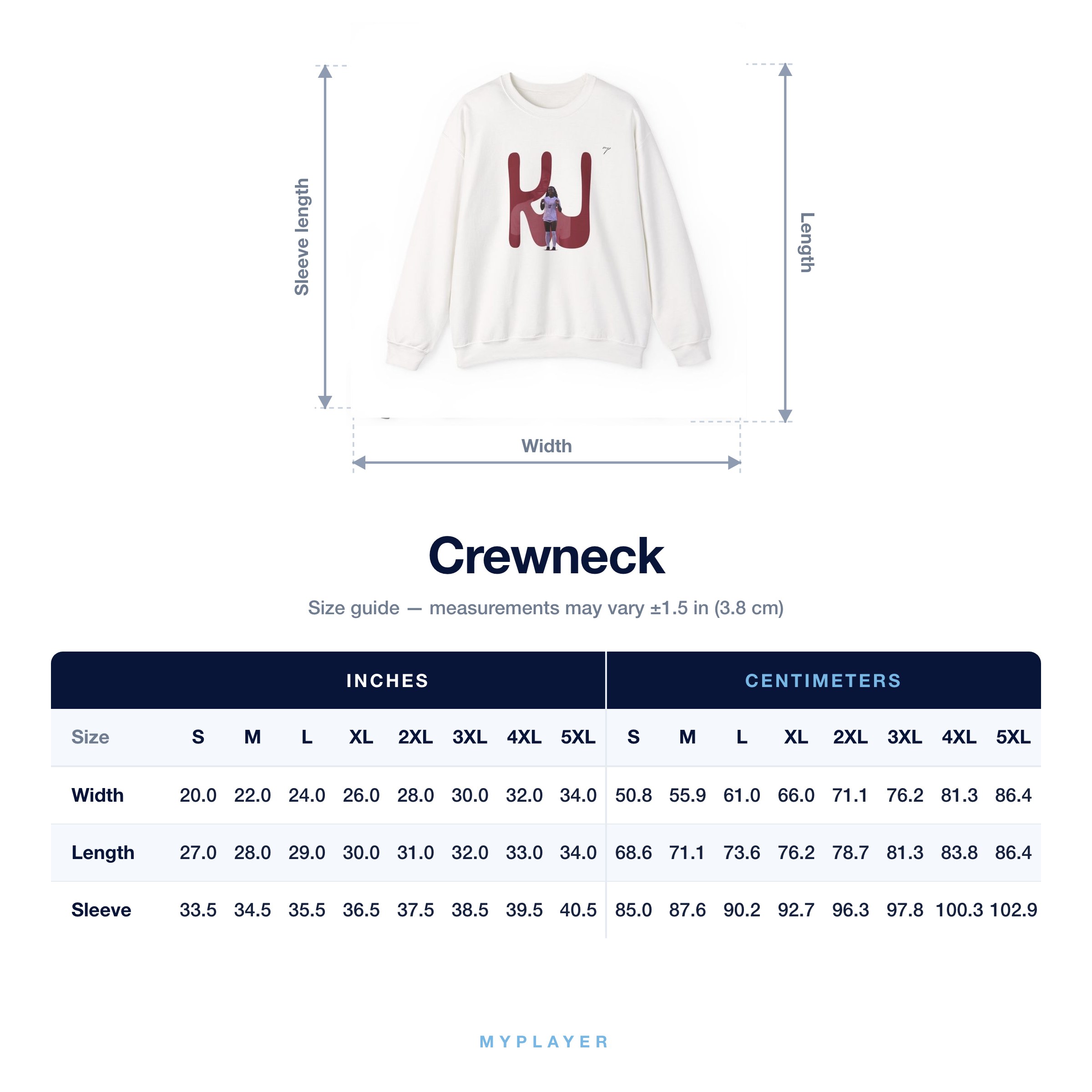 Crewneck size chart