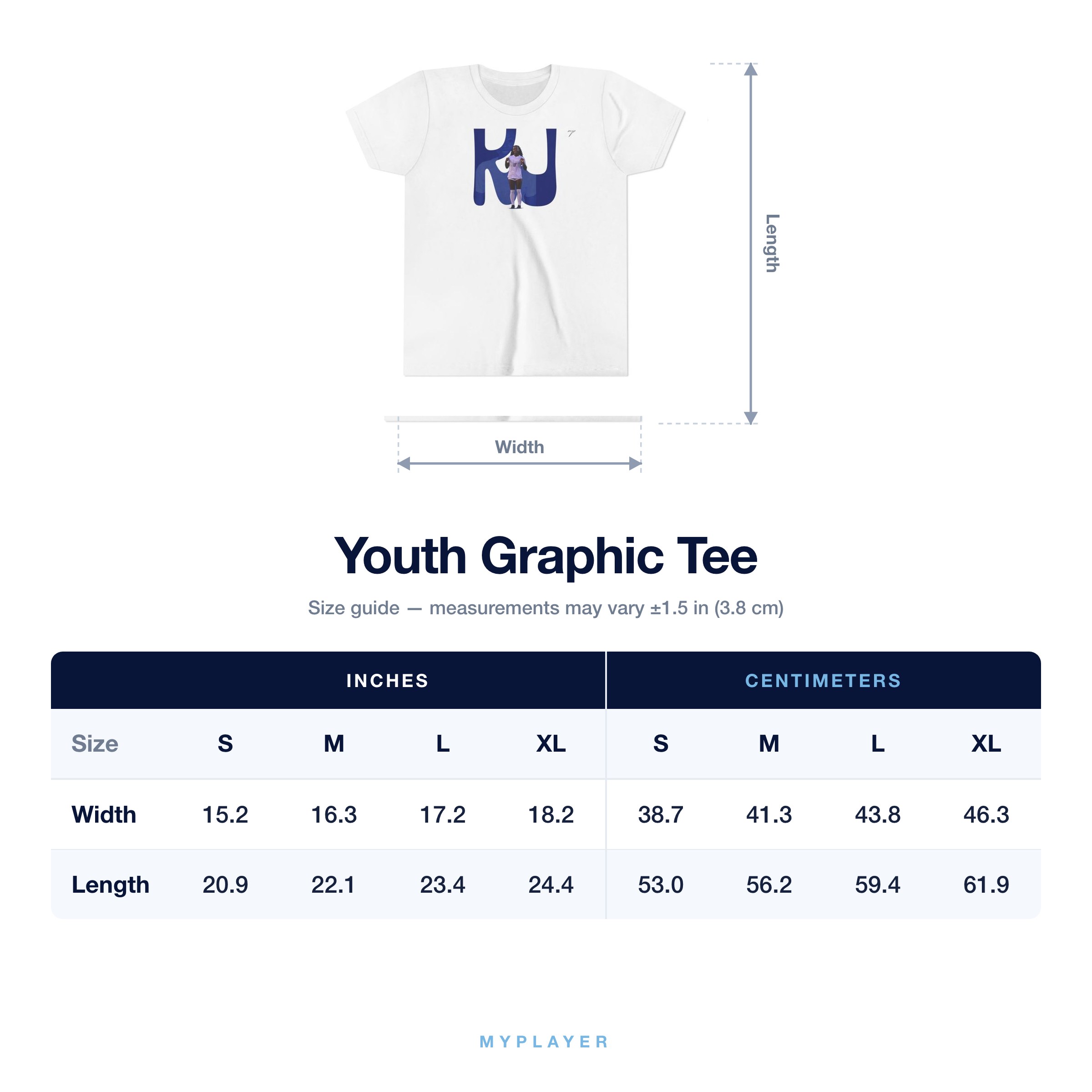 Youth Tee size chart