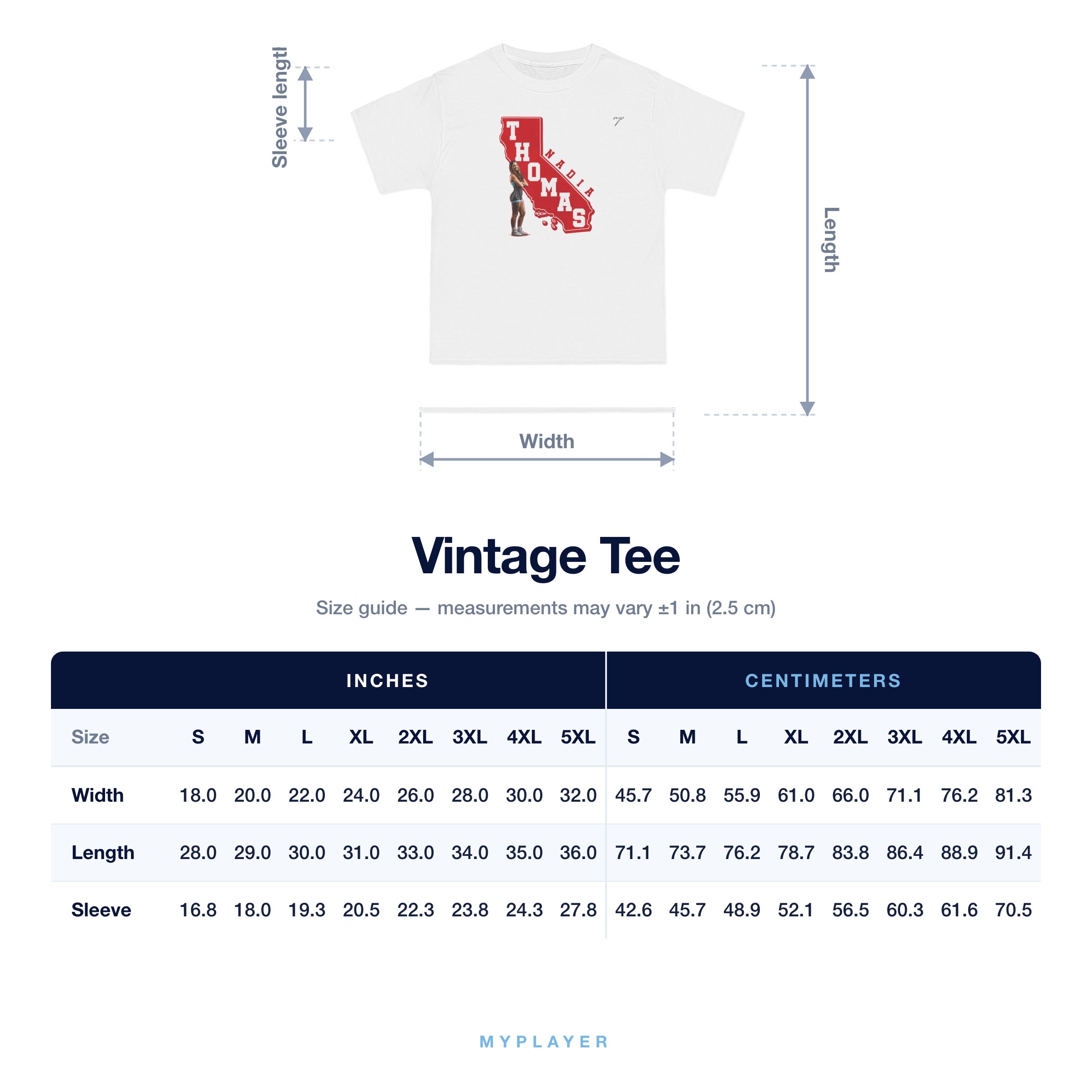 Vintage Tee size chart