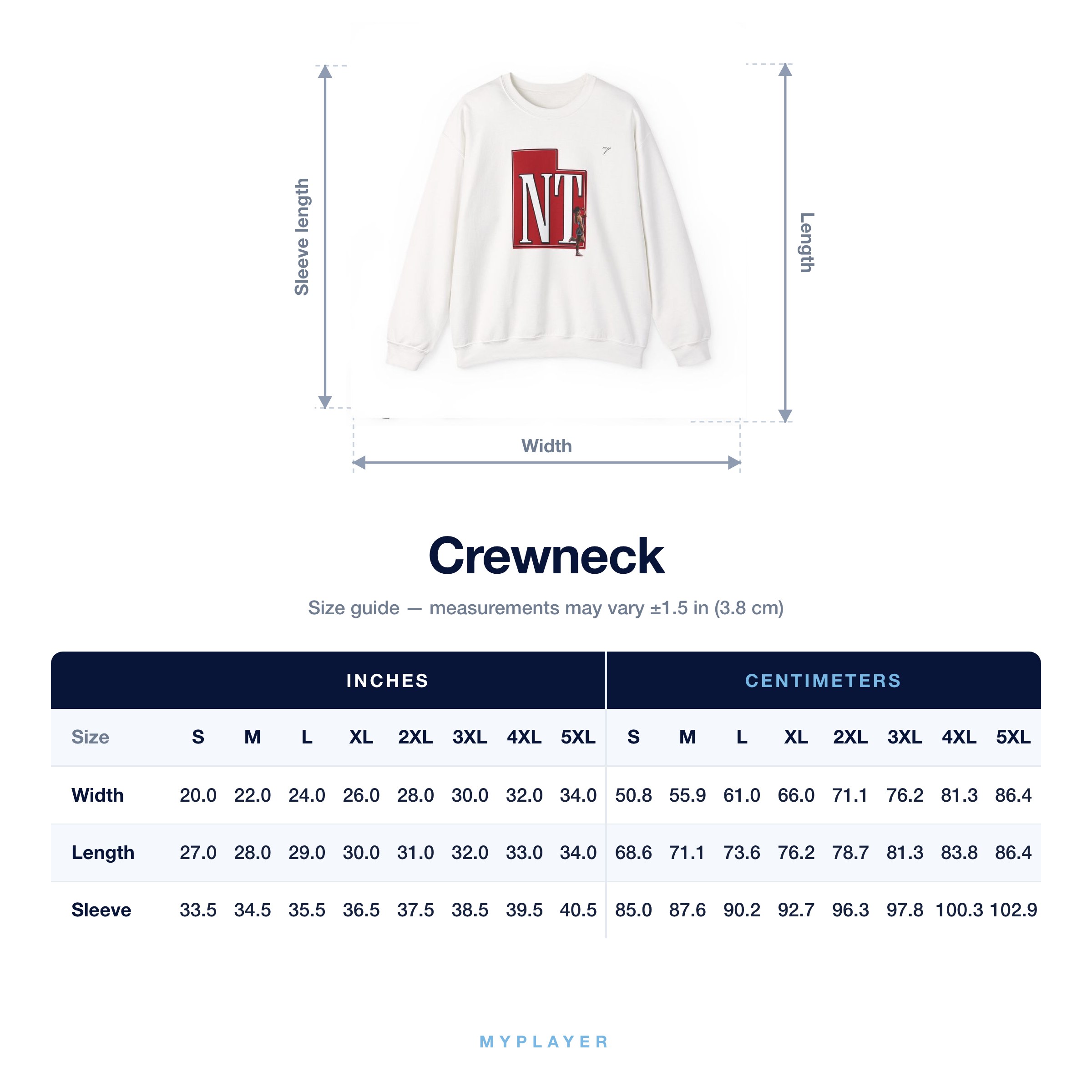 Crewneck size chart