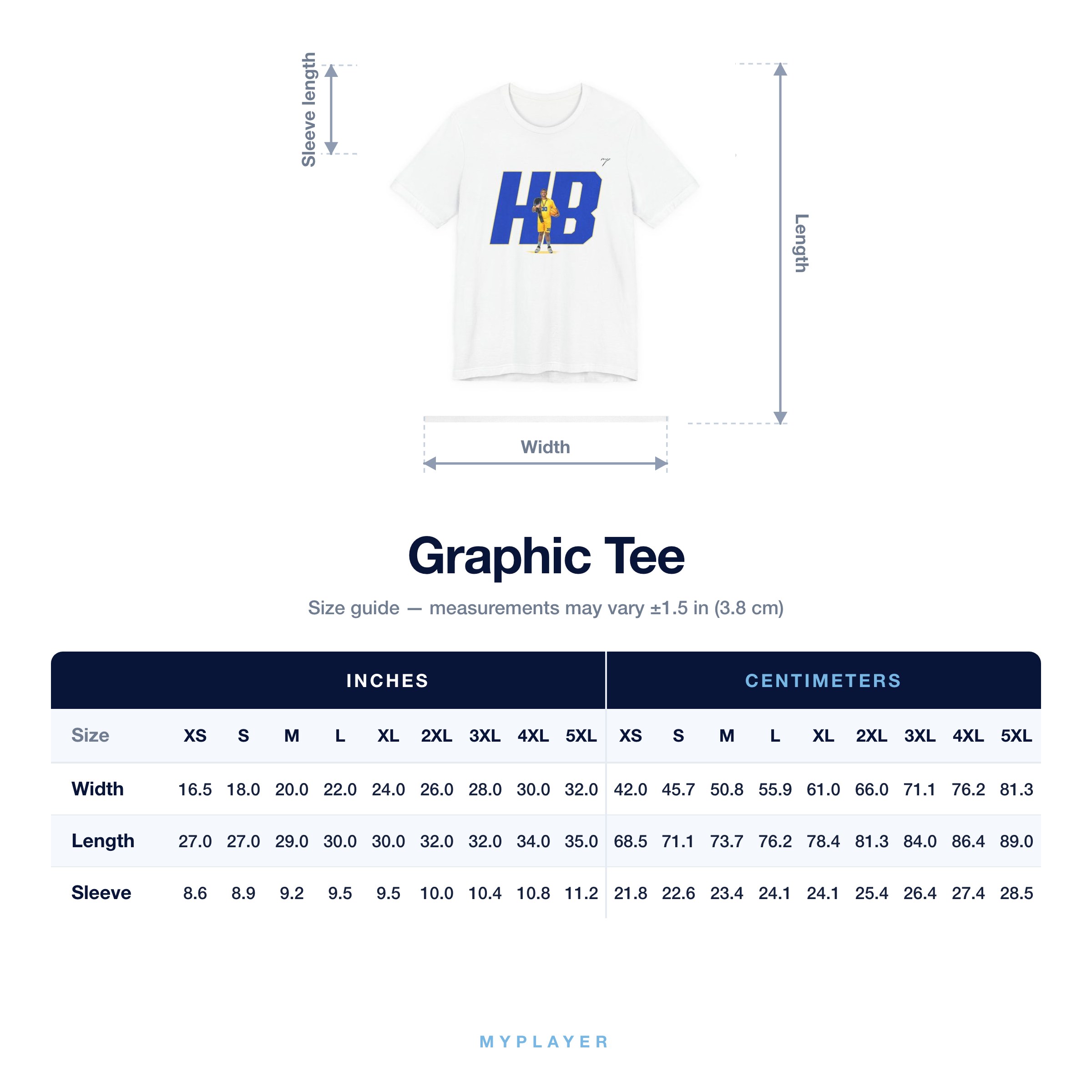 Graphic Tee size chart