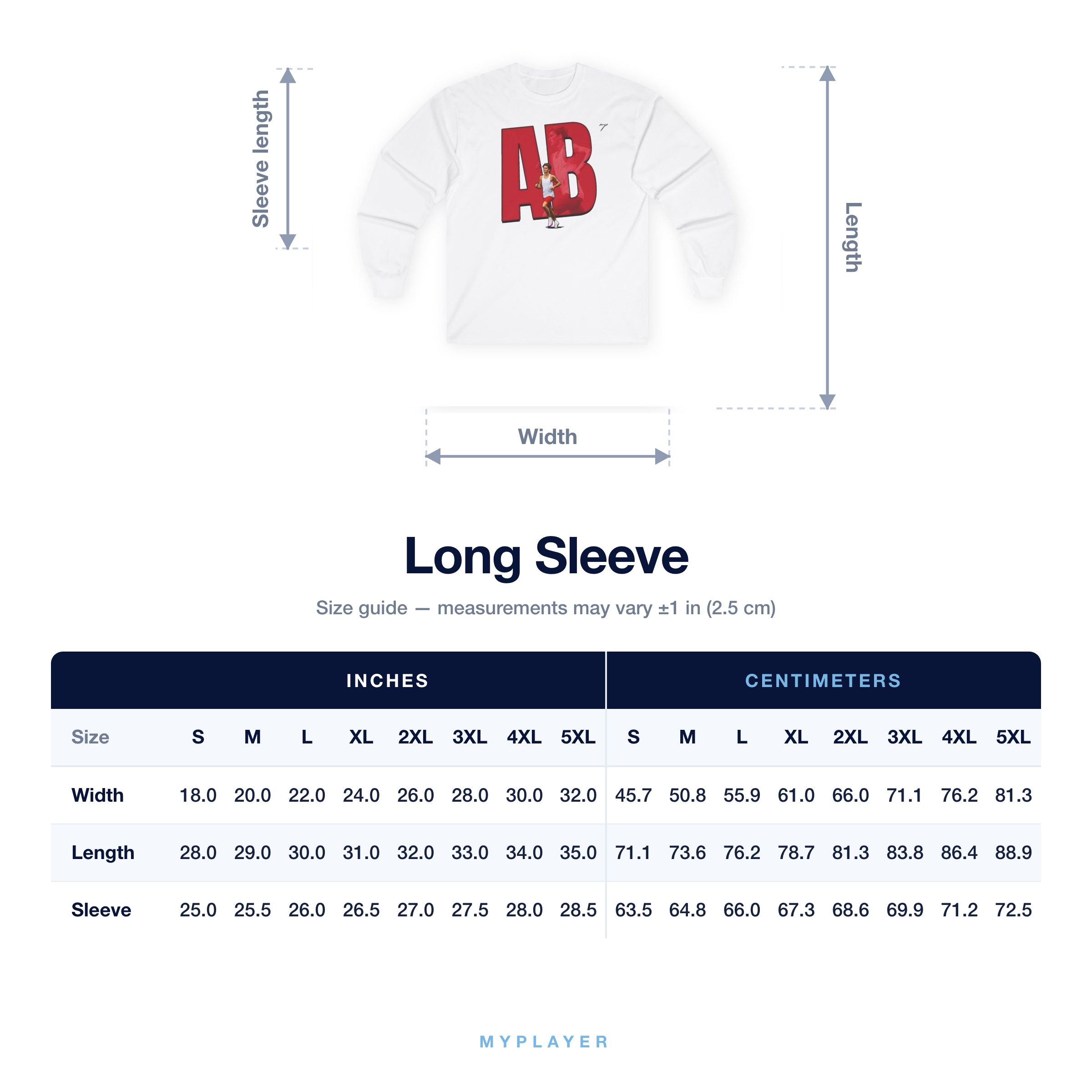 Long Sleeve size chart