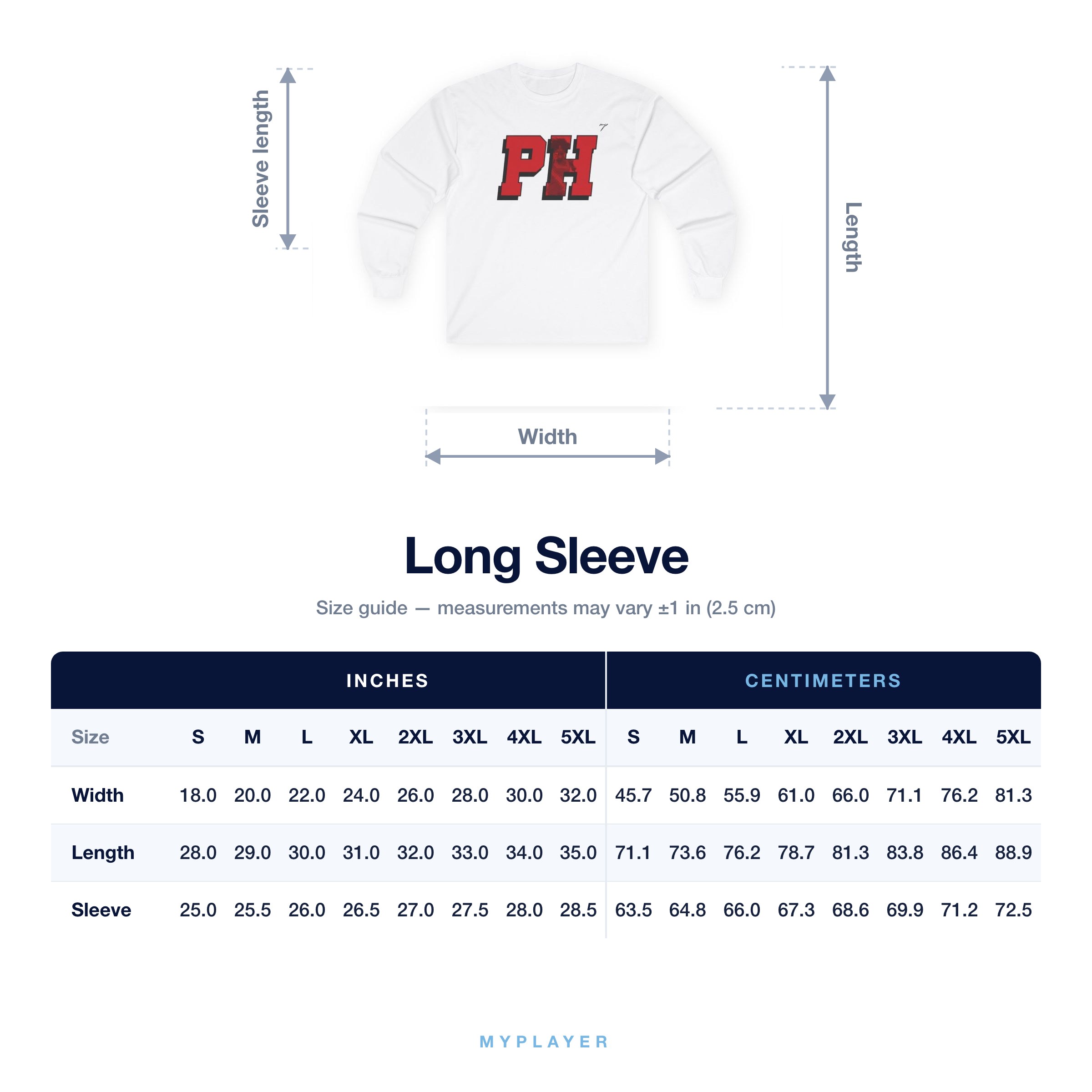 Long Sleeve size chart