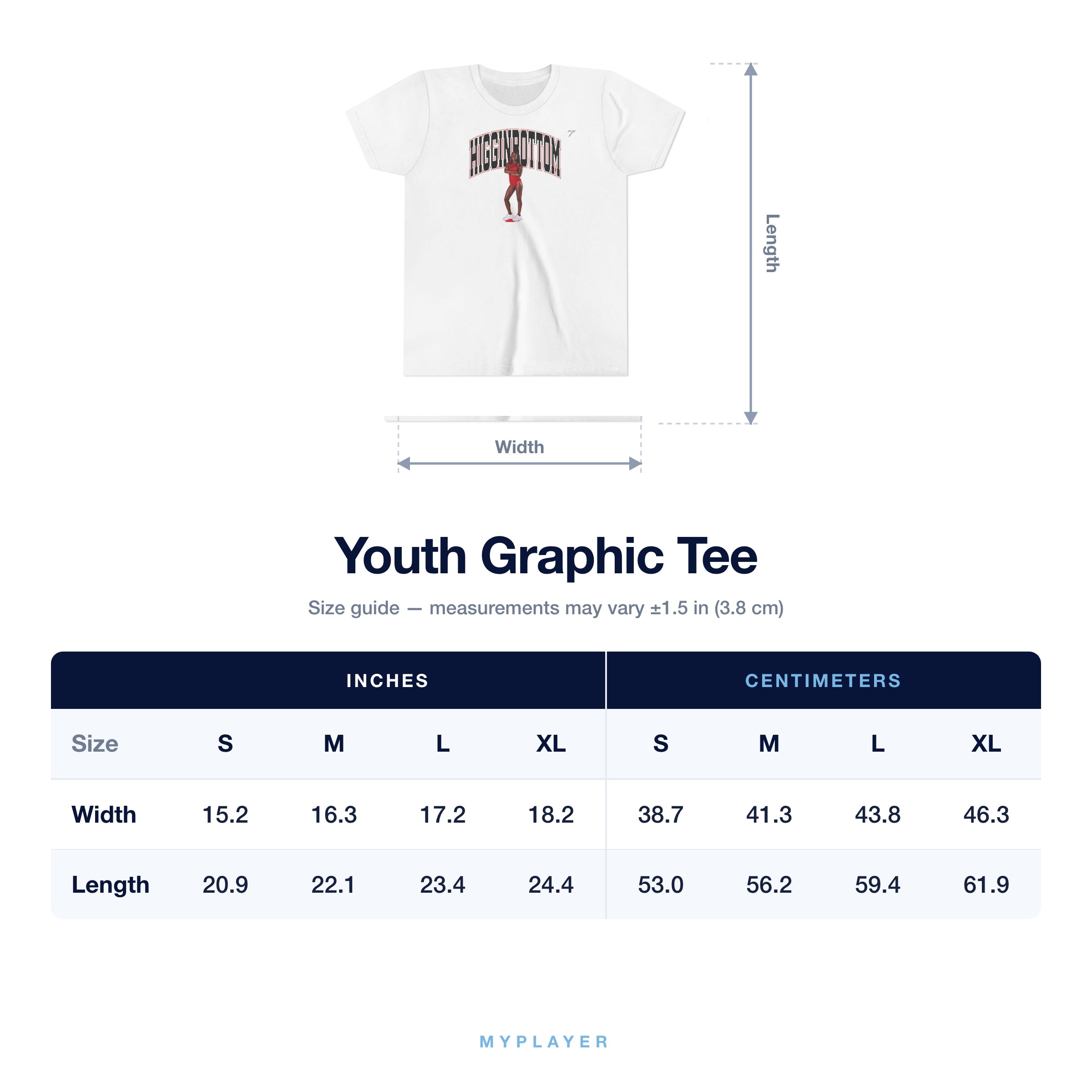 Youth Tee size chart
