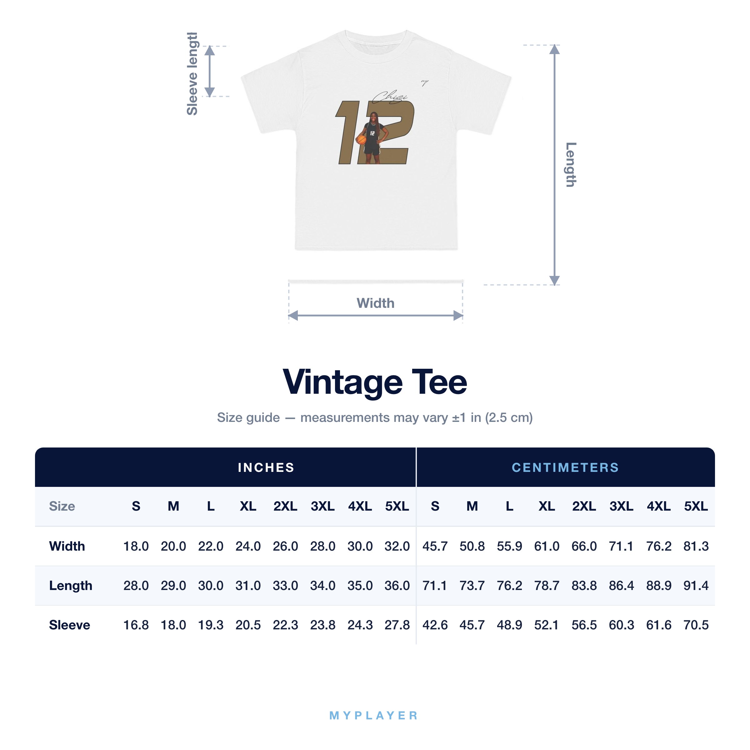 Vintage Tee size chart