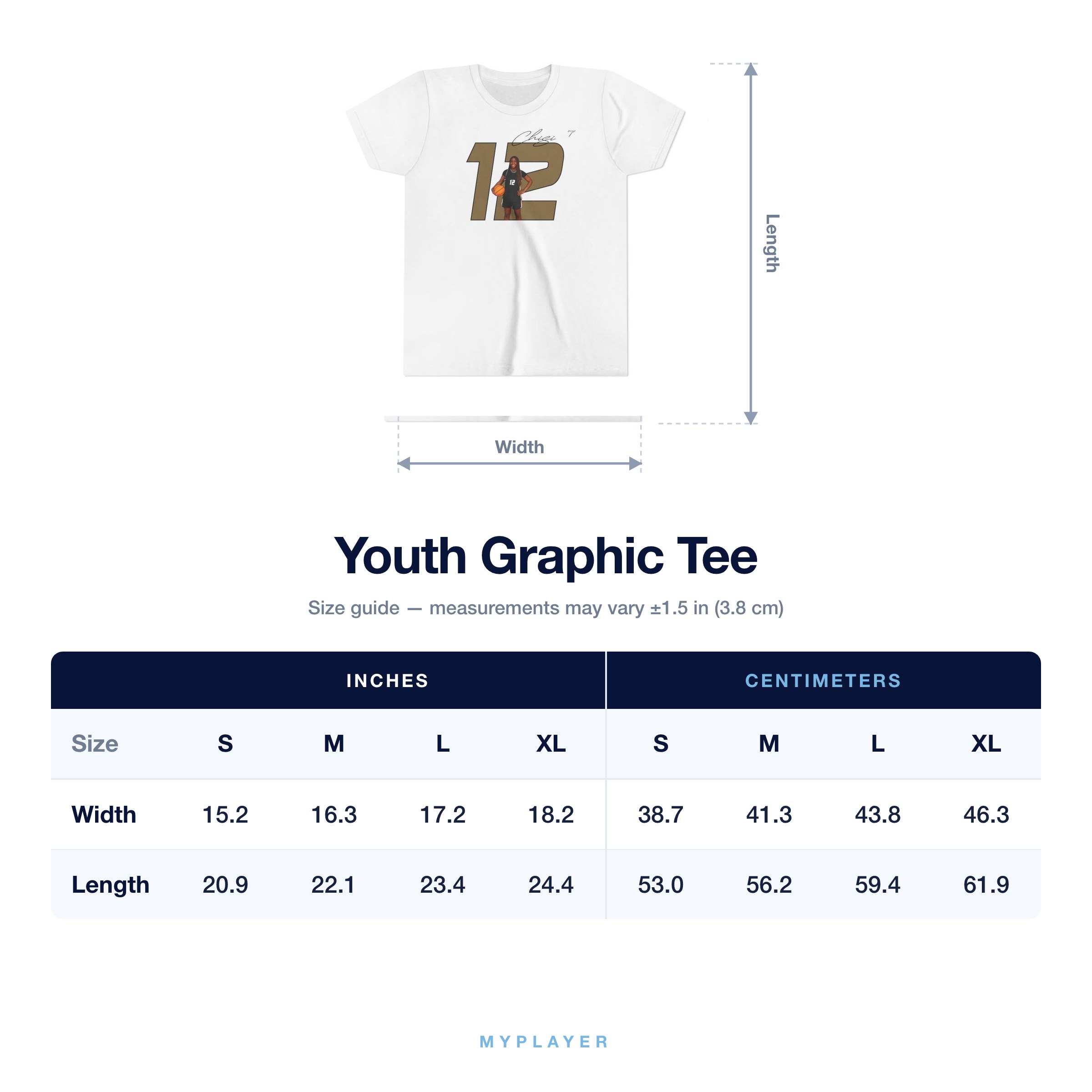 Youth Tee size chart