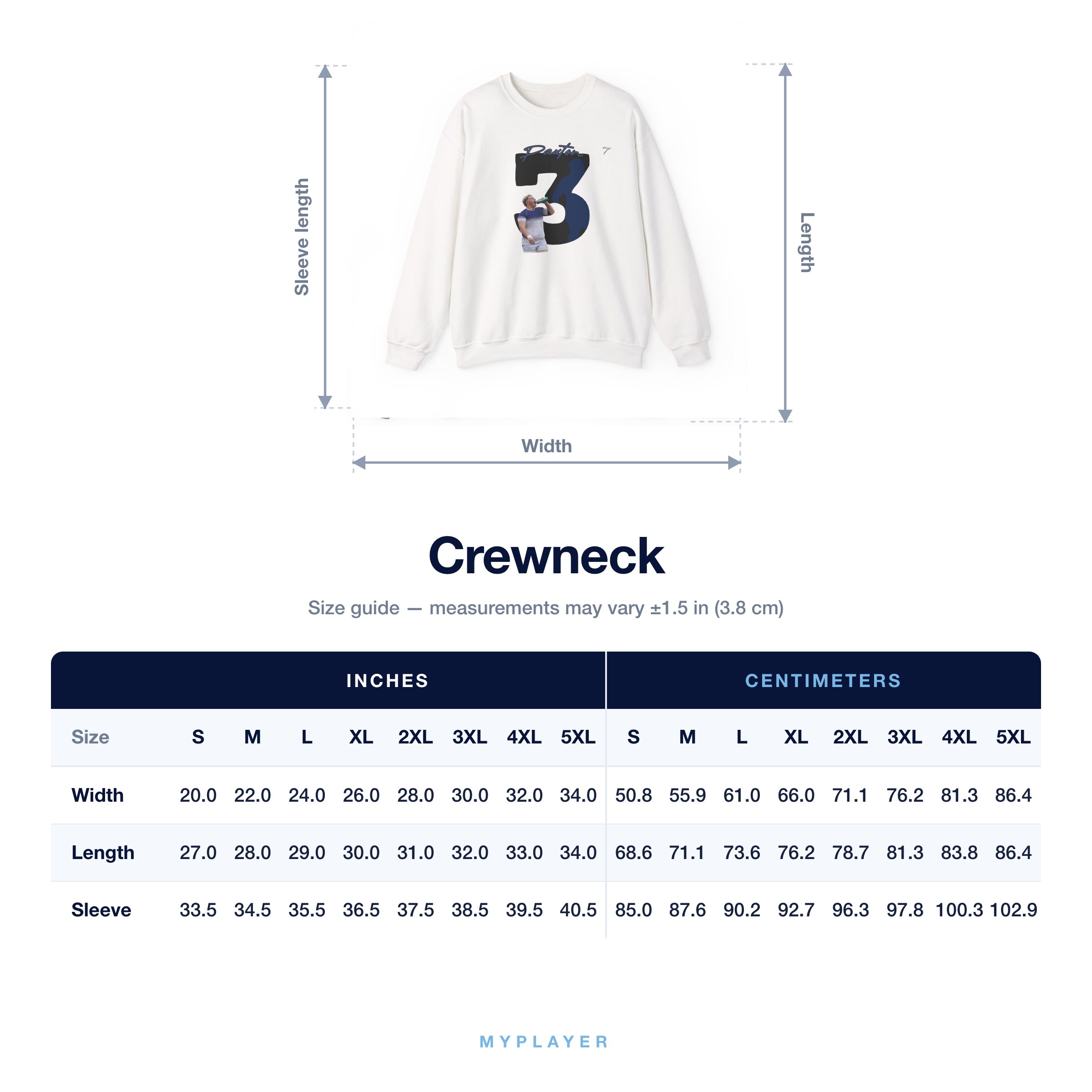 Crewneck size chart