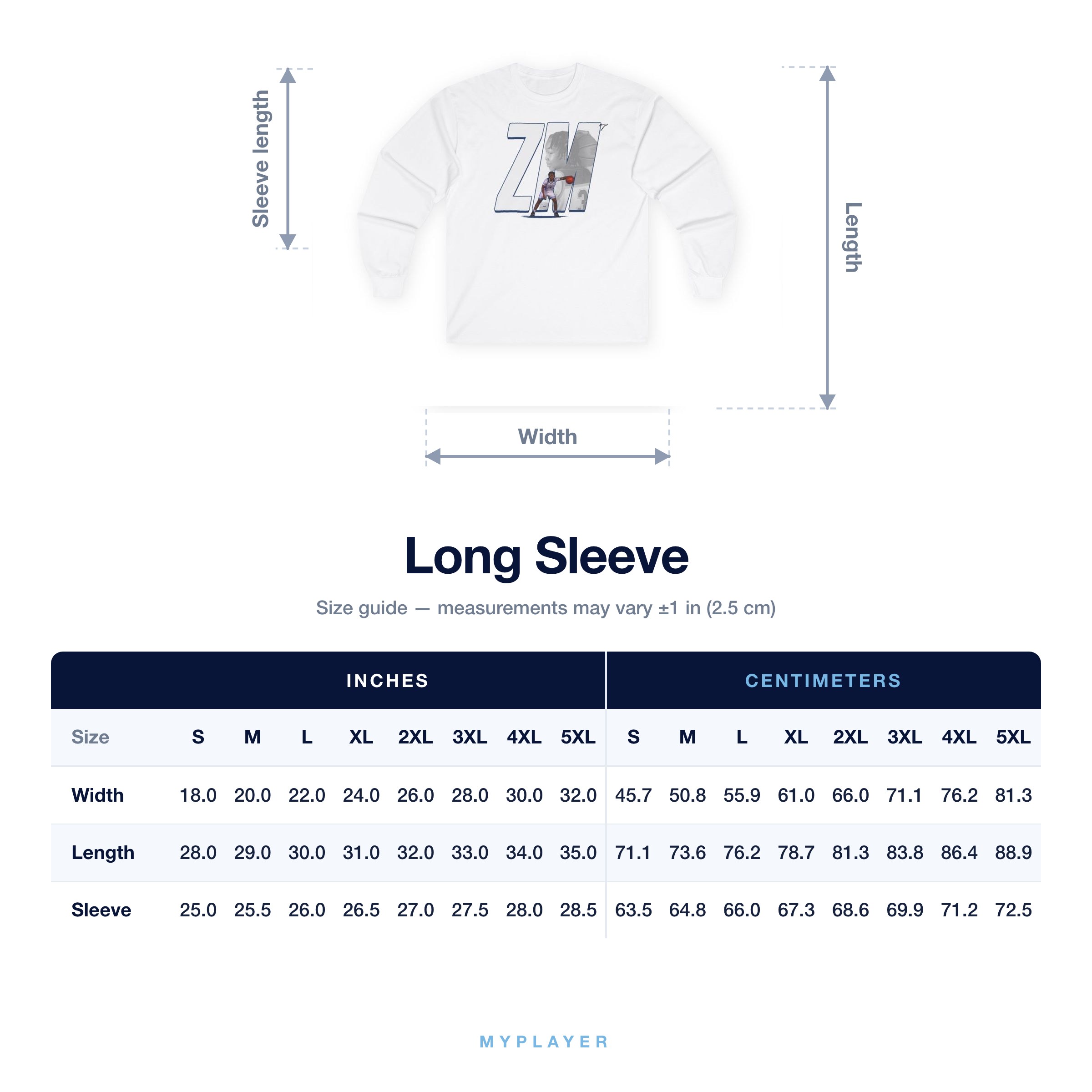 Long Sleeve size chart