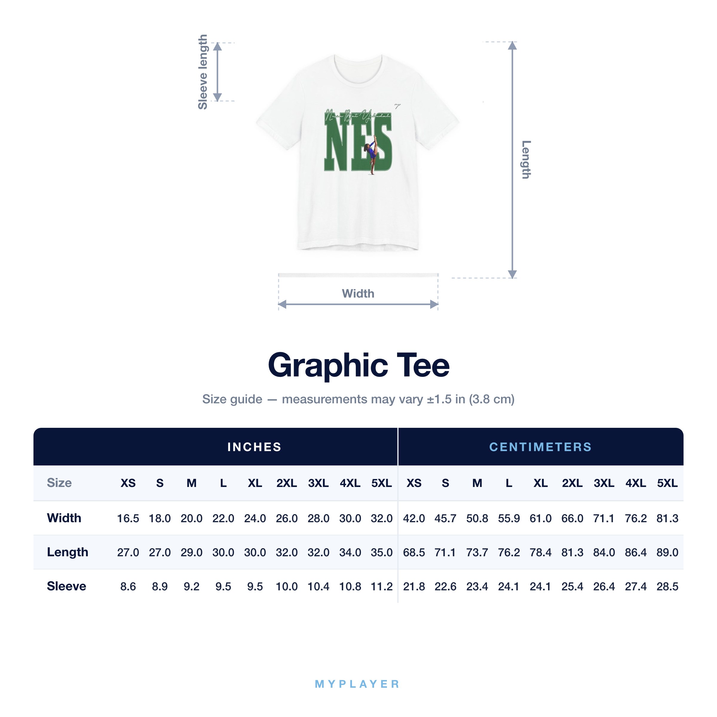 Graphic Tee size chart