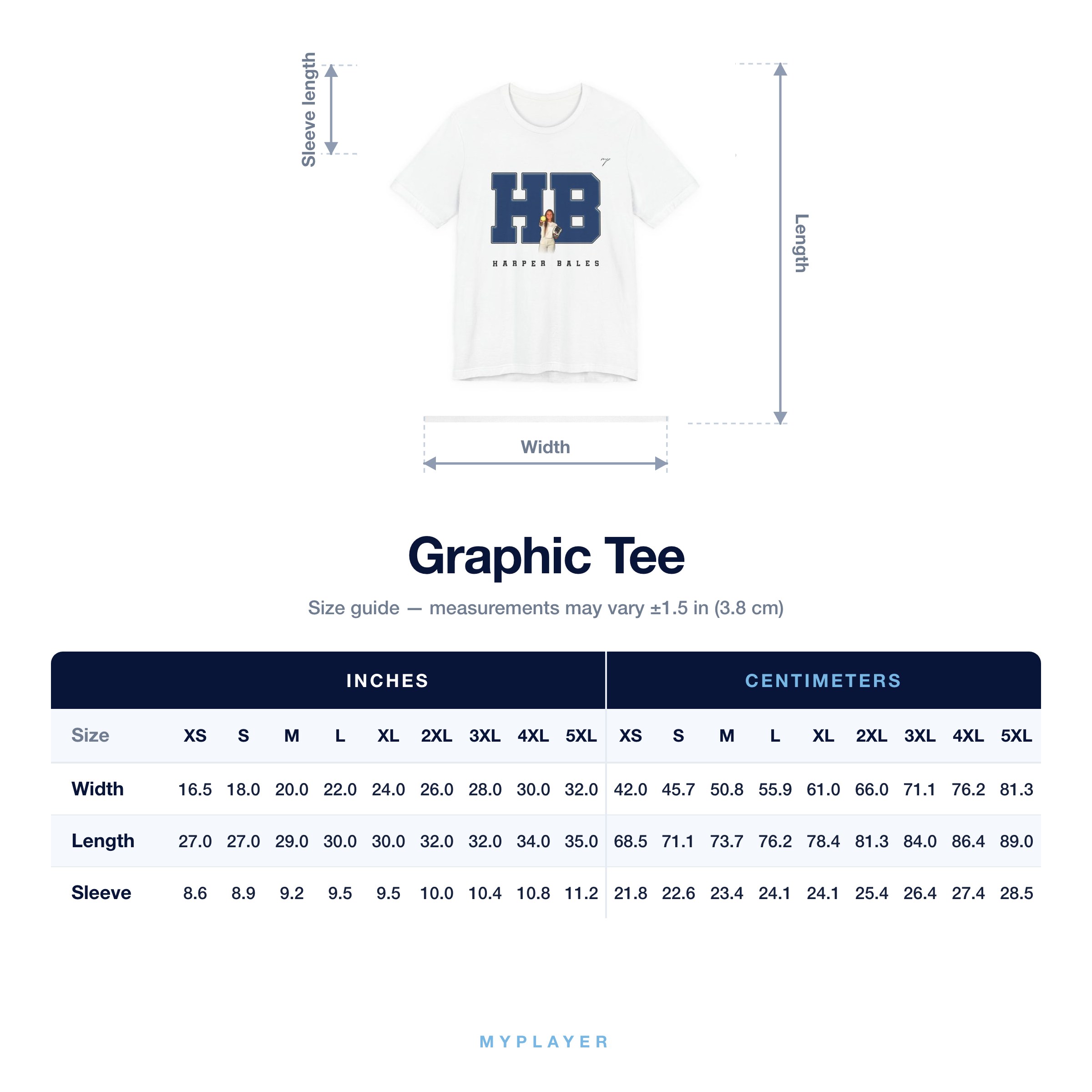 Graphic Tee size chart