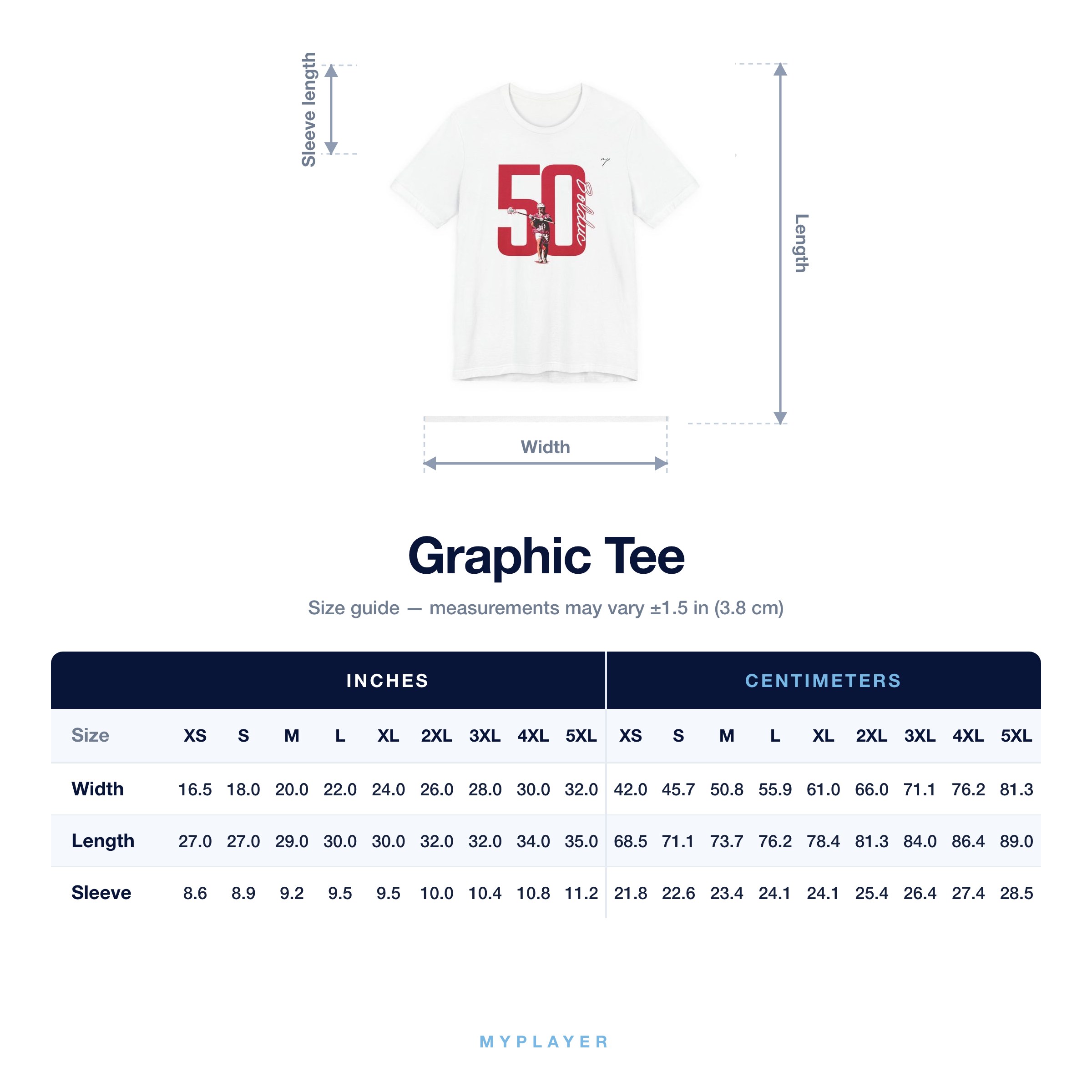 Graphic Tee size chart